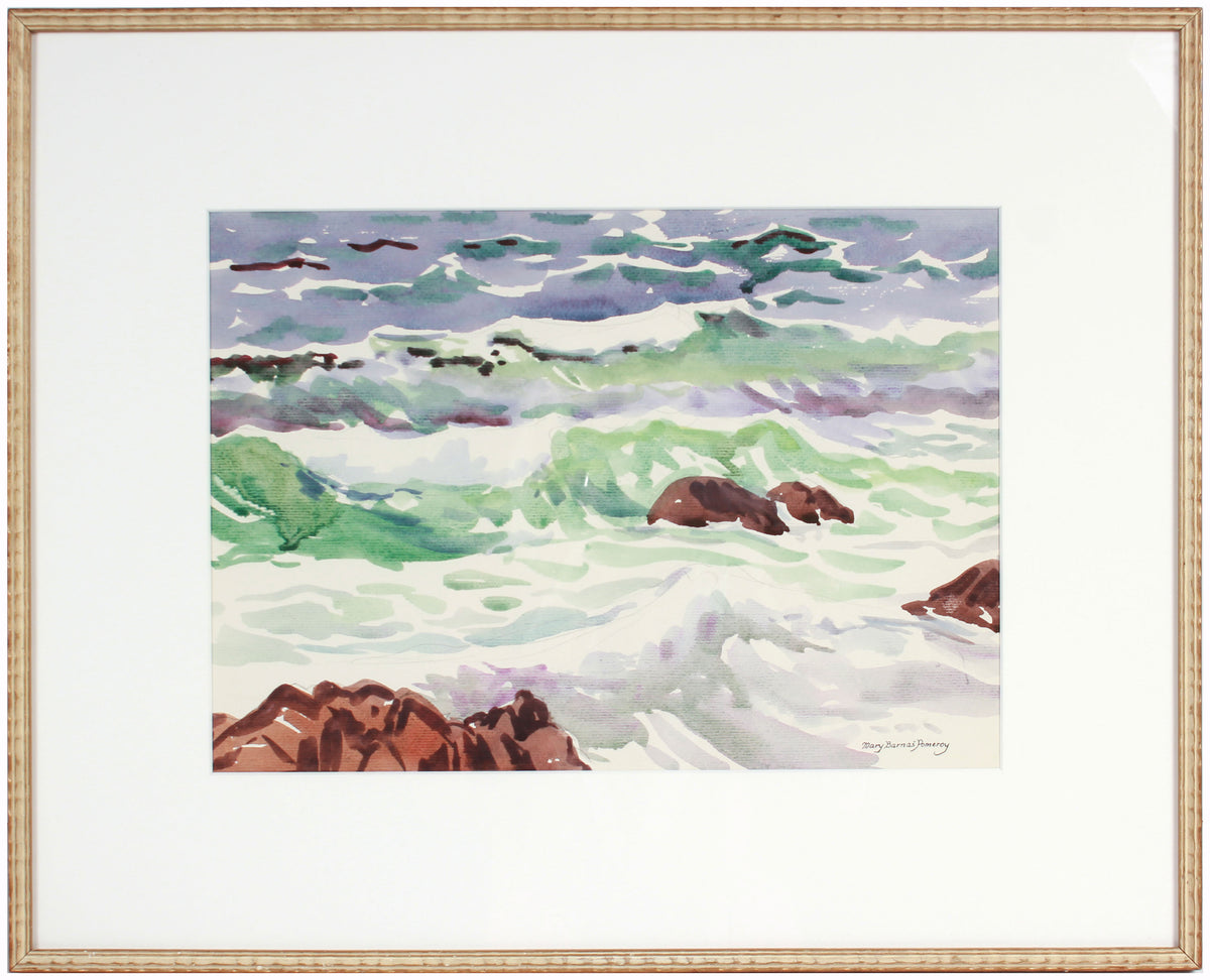 Coastal Watercolor Waves &amp; Rocks &lt;br&gt;Mid-Late 20th Century &lt;br&gt;&lt;br&gt;#72051