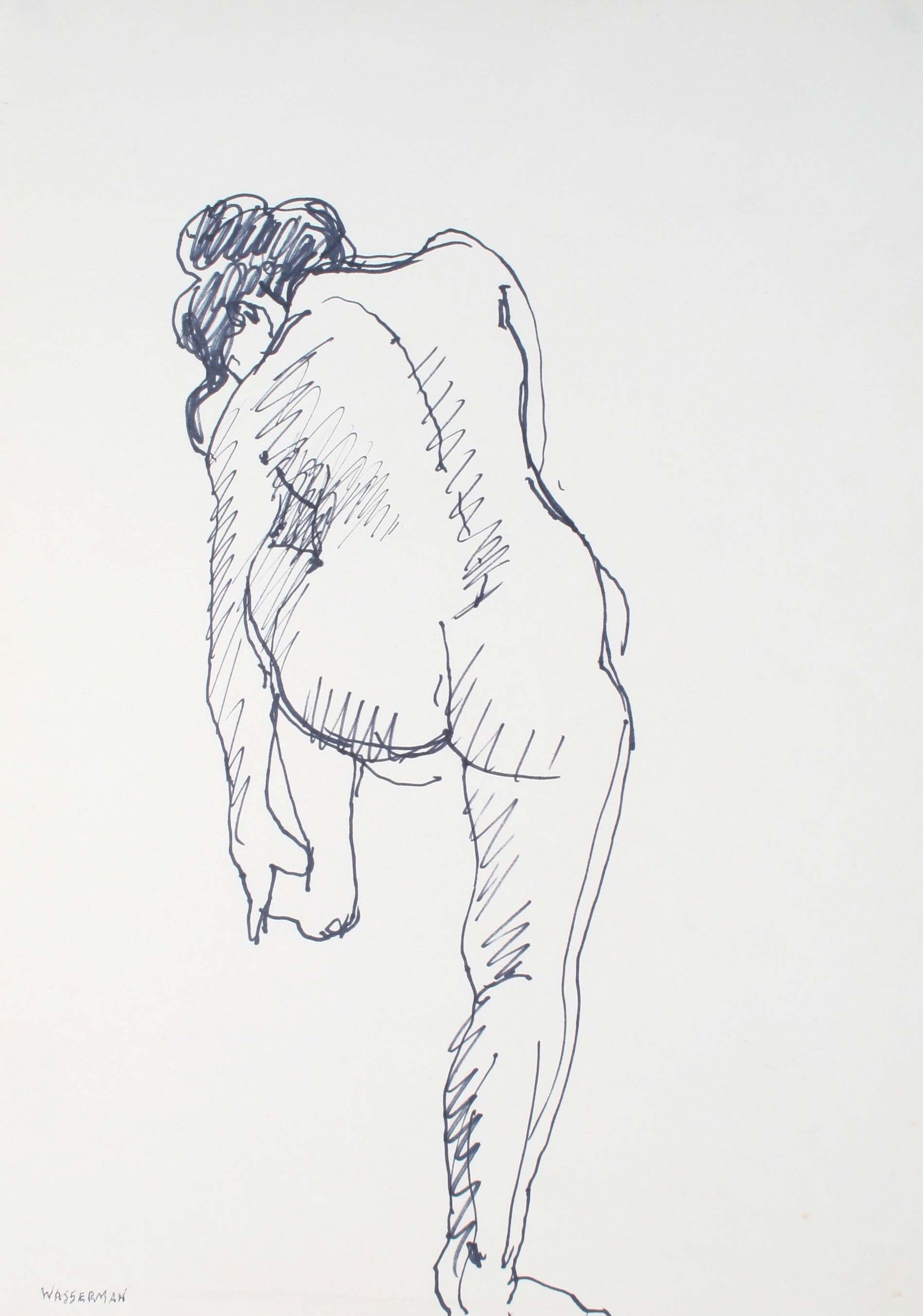 Crouched Female Nude<br>Mid-Late 20th Century Ink on Paper<br><br>#72093