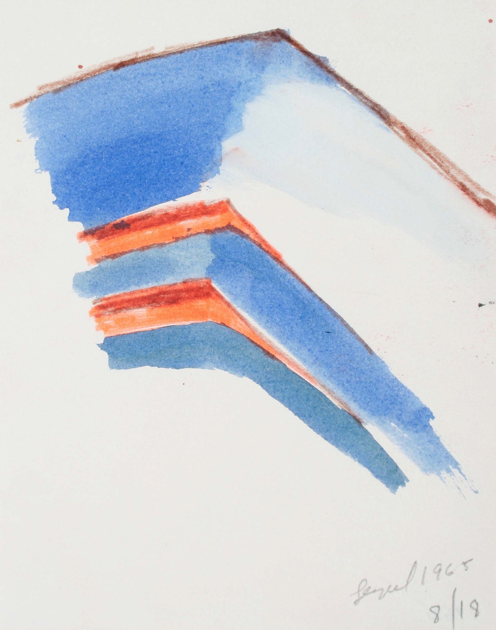 Blue and Orange Abstract Hills<br>1965 Watercolor and Pastel<br><br>#72099