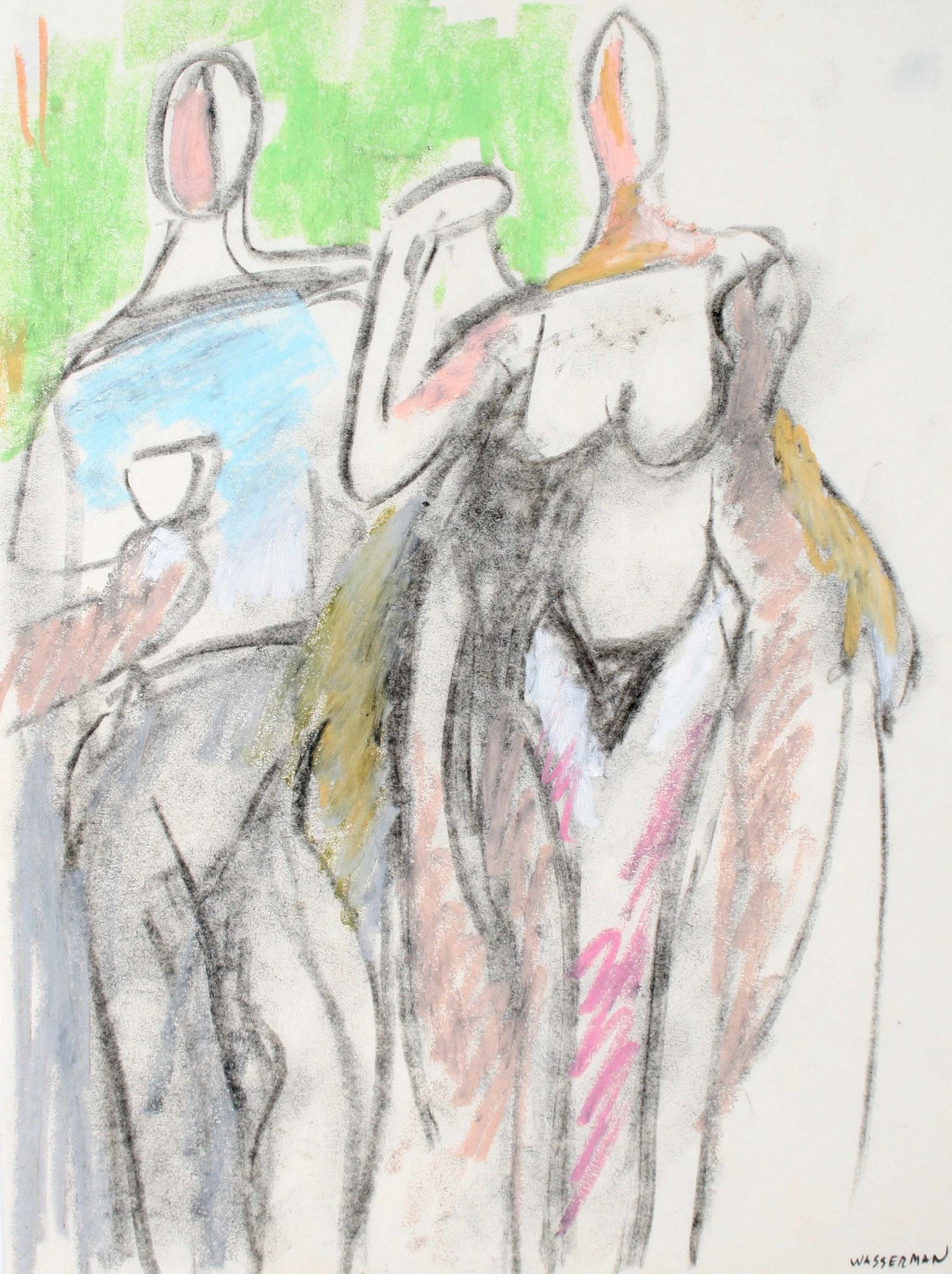 Modernist Abstracted Figures<br>Mid-Late 20th Century Pastel and Charcoal<br><br>#72107