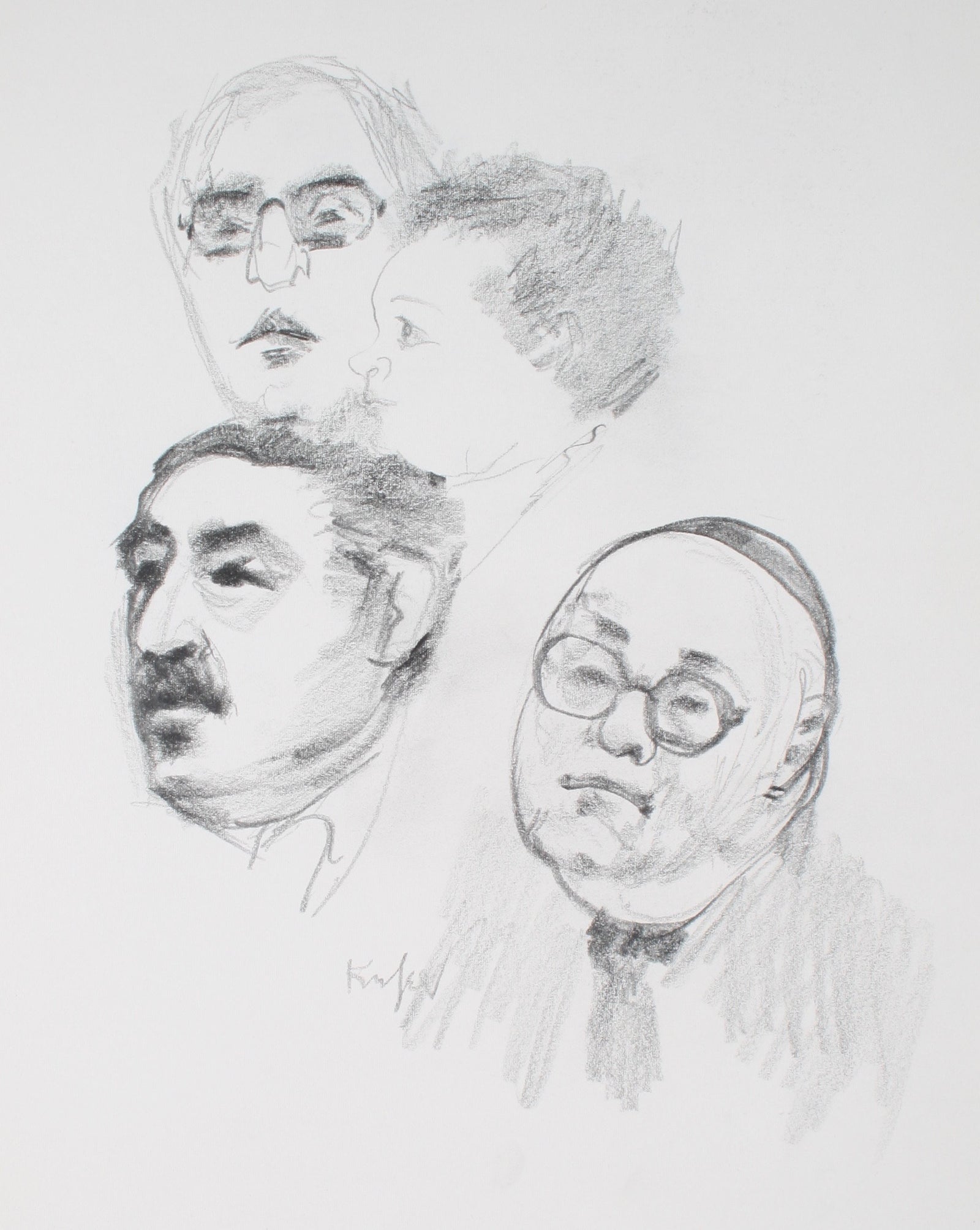 Modernist Portrait Studies<br>Mid-Late 20th Century Graphite<br><br>#72131