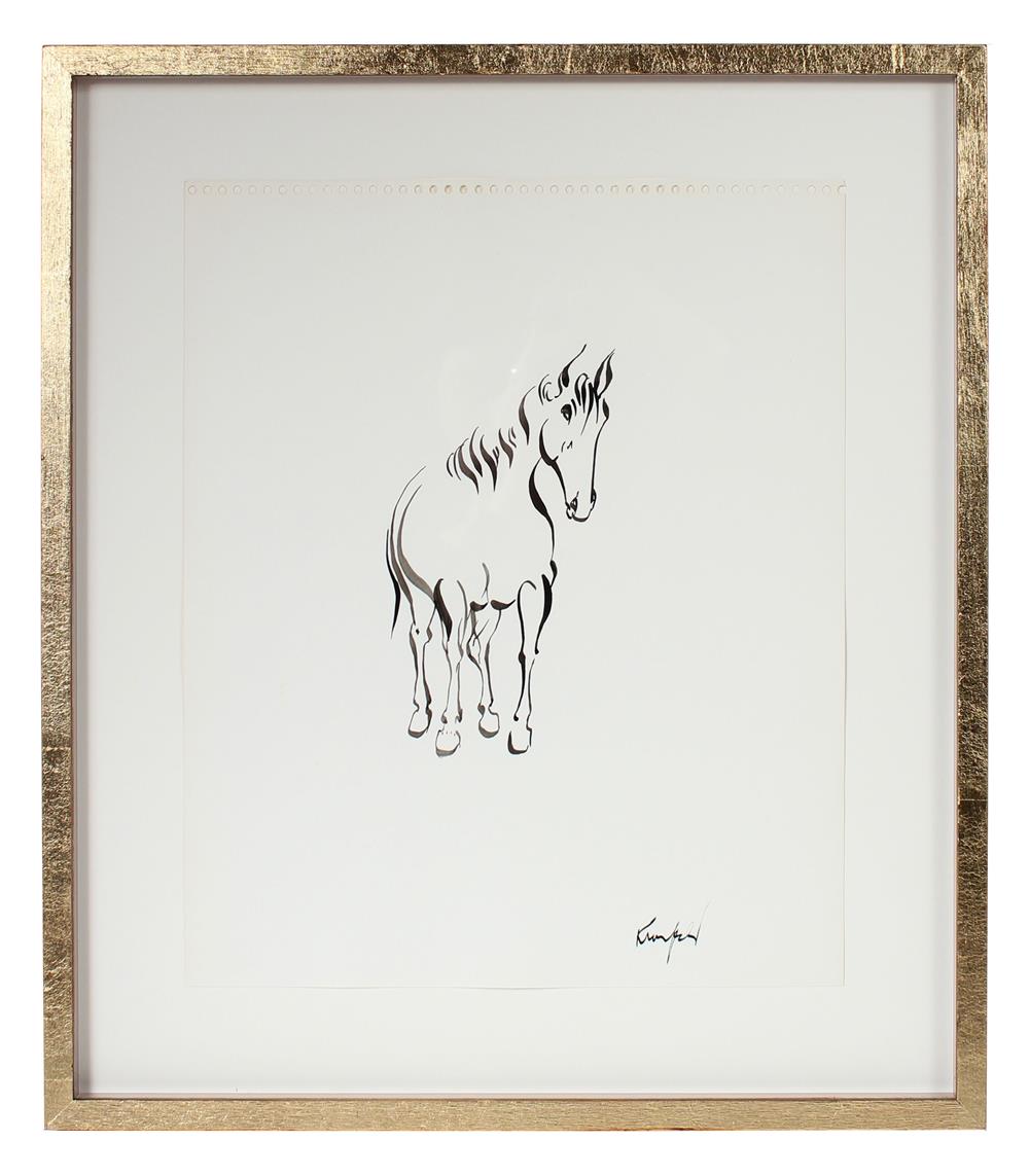 Calligraphic Modernist Horse&lt;br&gt;1970-80s Ink&lt;br&gt;&lt;br&gt;#72135