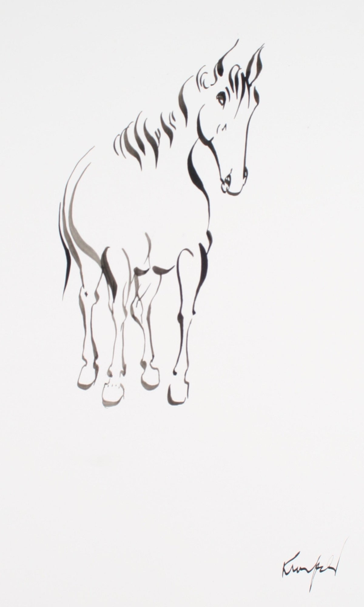 Calligraphic Modernist Horse<br>1970-80s Ink<br><br>#72135