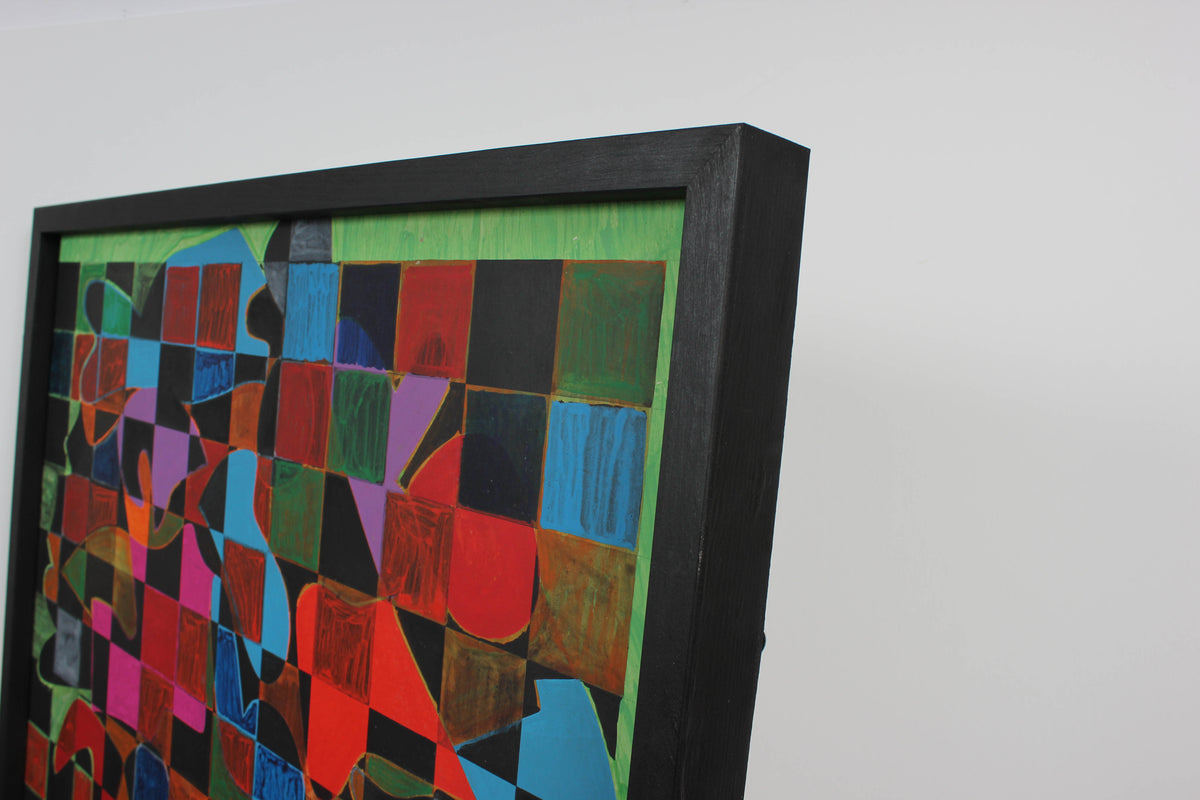 Neon Grid Optical Art <br>1970s Acrylic <br><br>#7383