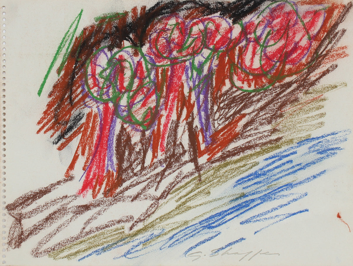 Colorful Abstract Drawing of Trees&lt;br&gt;1962 Pastel &lt;br&gt;&lt;br&gt;#8164