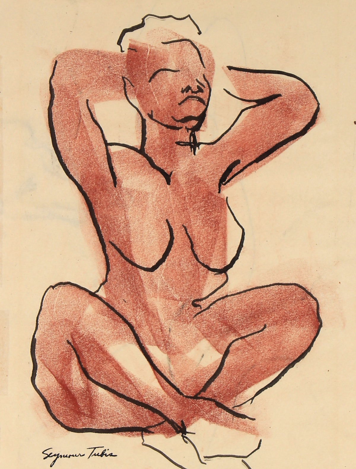 Expressionist Nude Figure Drawing&lt;br&gt;Mid-Late 20th Century Ink and Pastel &lt;br&gt;&lt;br&gt;#81959