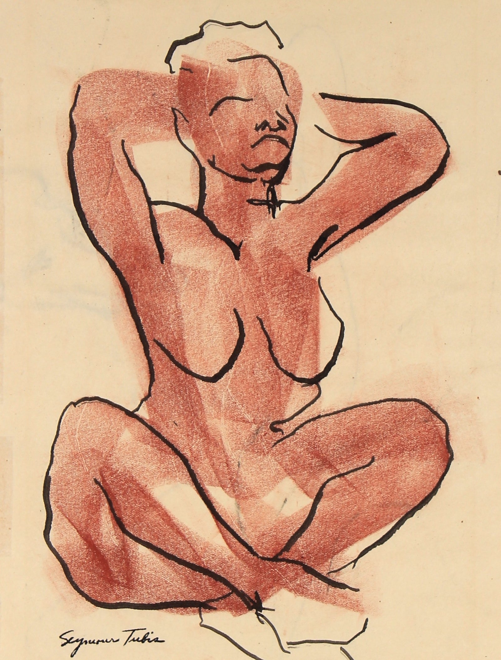 Expressionist Nude Figure Drawing<br>Mid-Late 20th Century Ink and Pastel <br><br>#81959