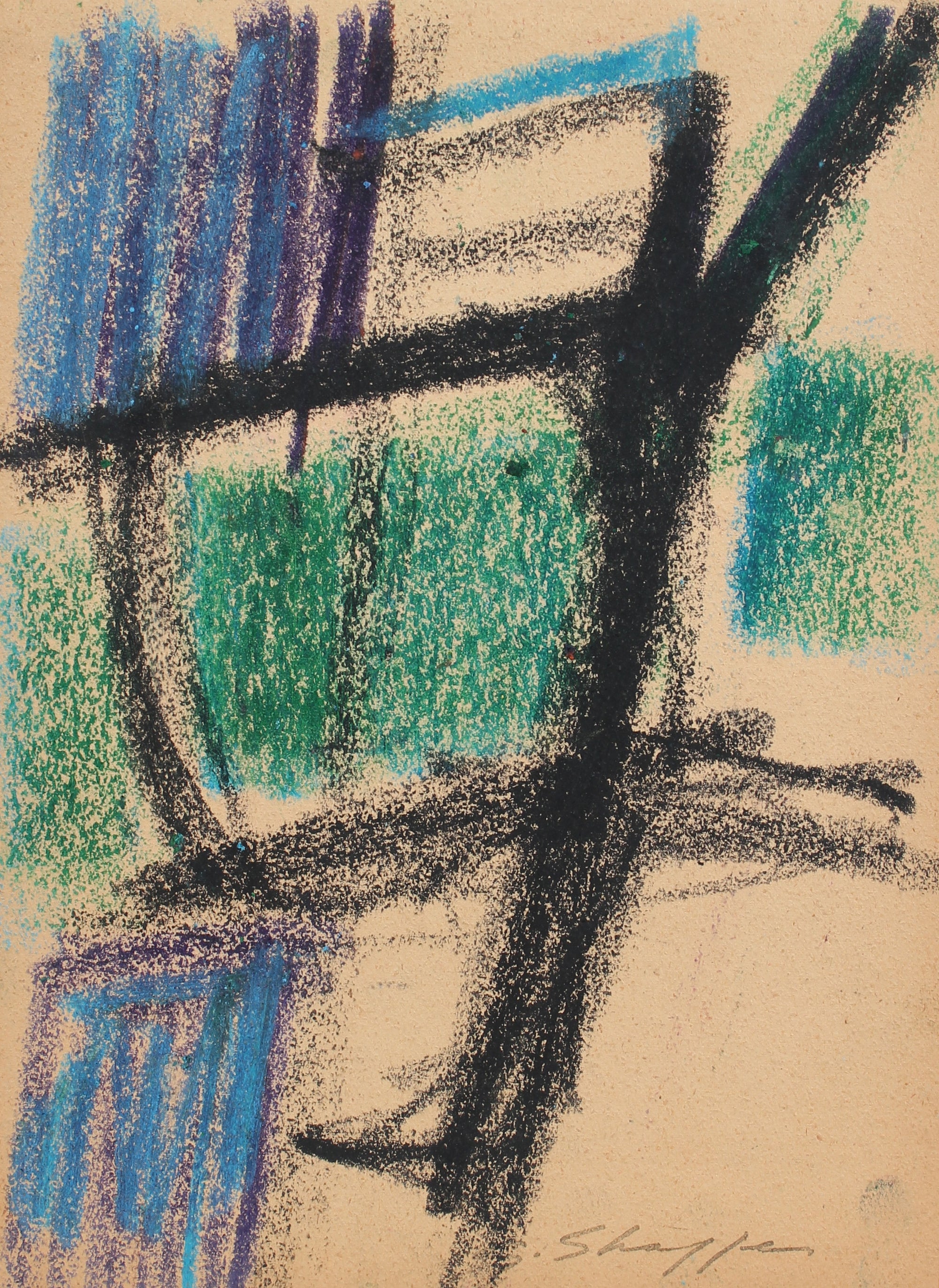 Blue and Green Abstract Drawing<br>1958 Pastel <br><br>#8268