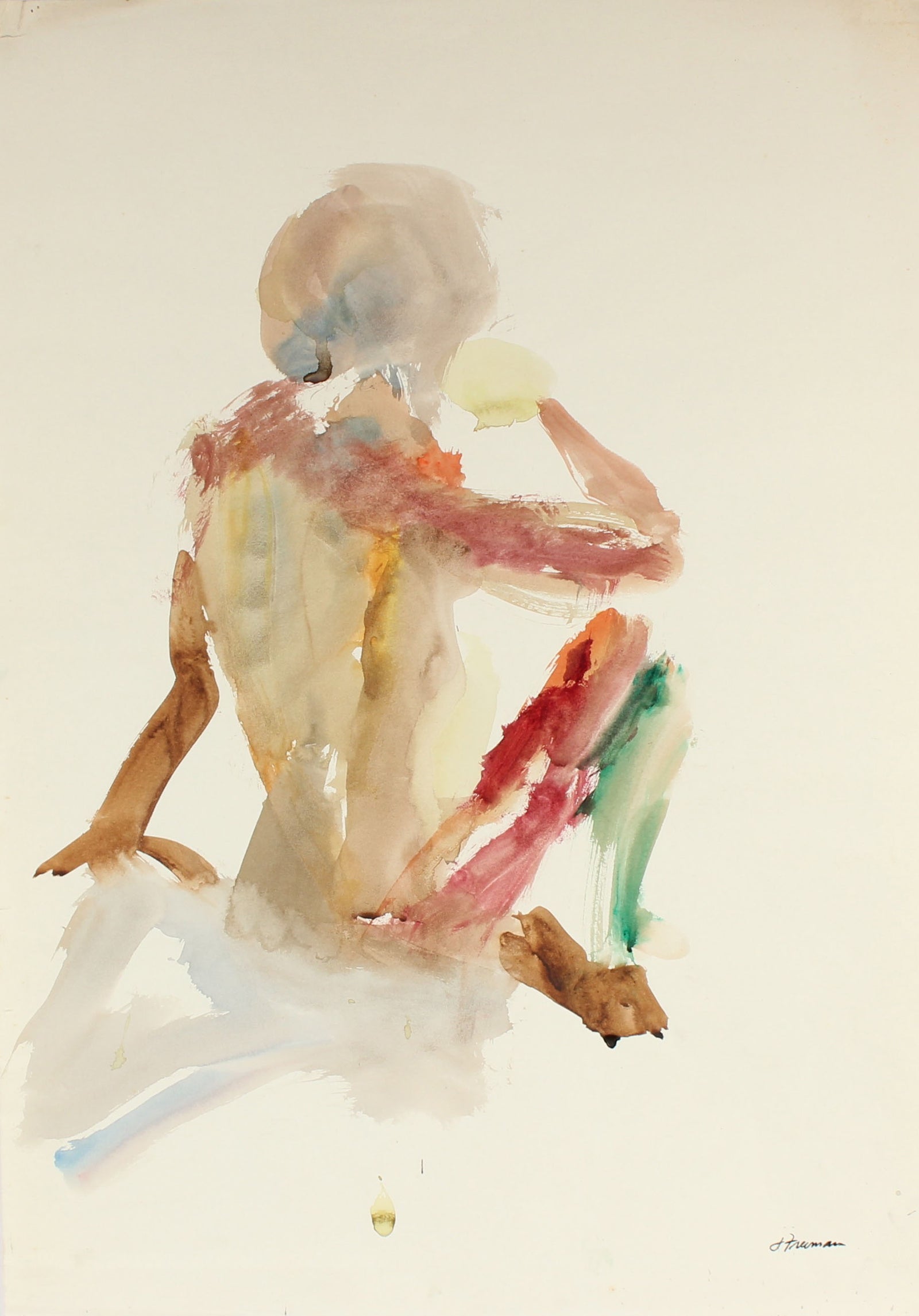 Abstract Seated Figure <br>1960 Watercolor <br><br>#86673