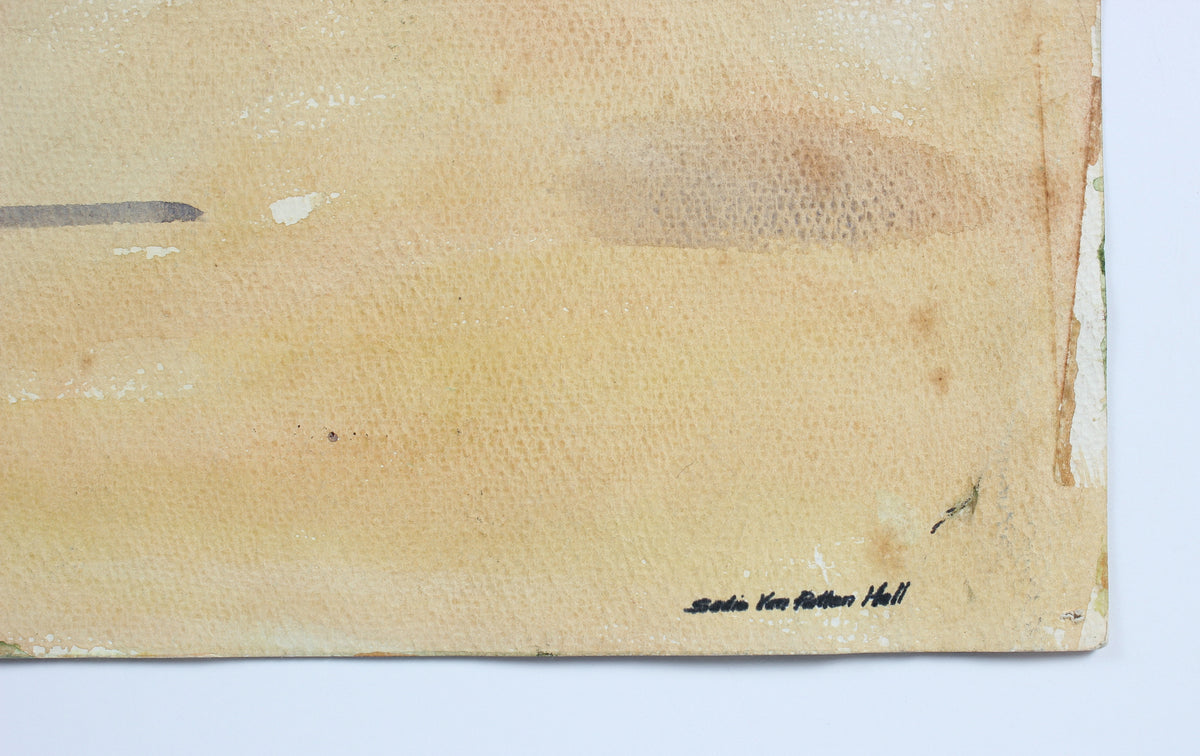 Watercolor Landscape with Cows<br>Mid Century<br><br>#88039