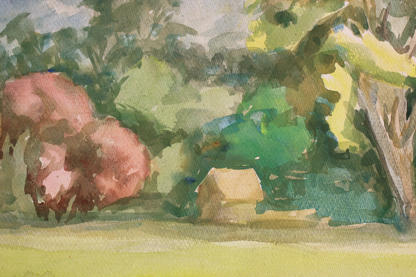 Bright Central Valley California Scene <br>Mid Century Watercolor <br><br>#88055