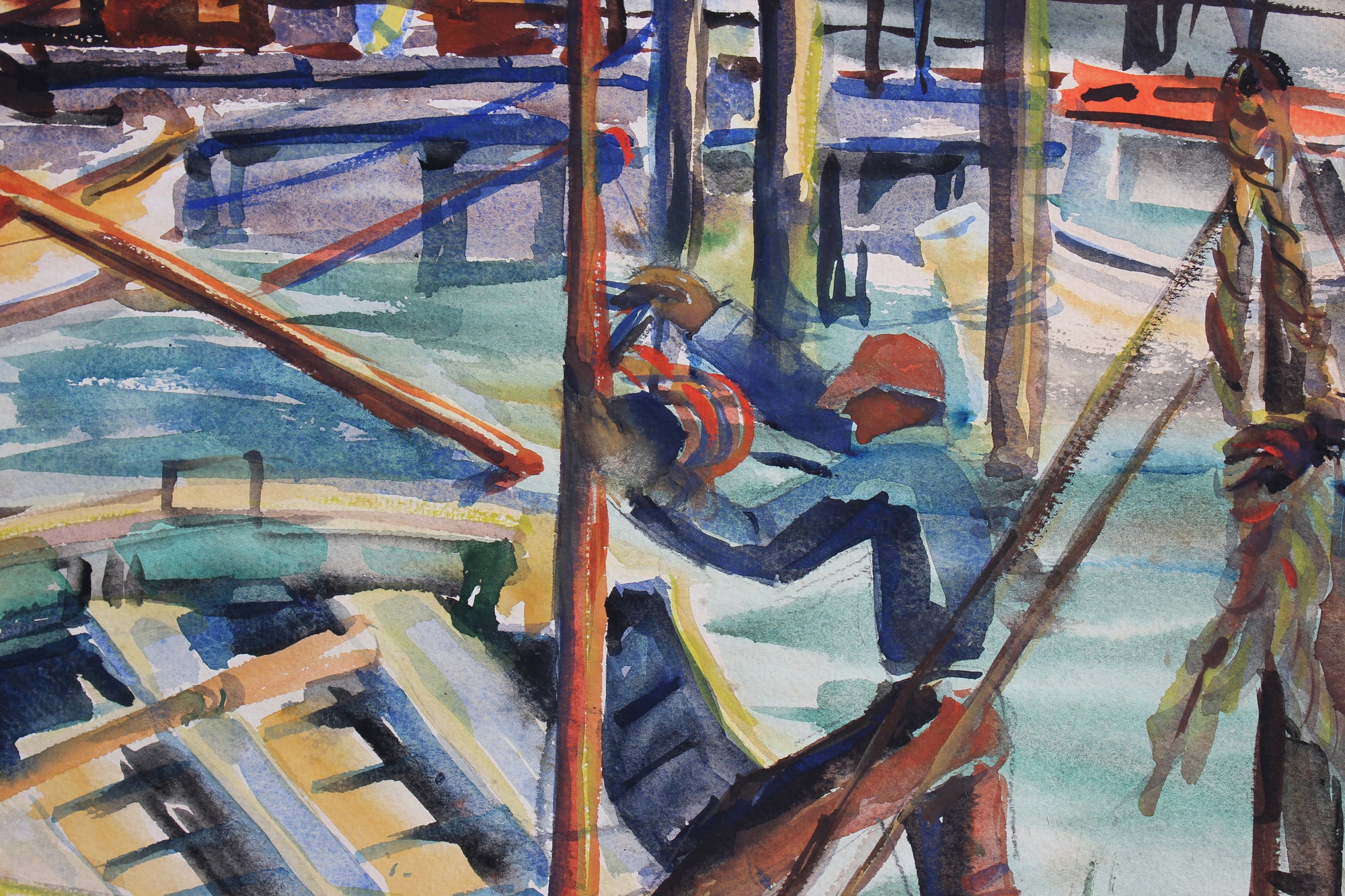 San Francisco Fisherman's Wharf<br>Mid Century Watercolor<br><br>#88071