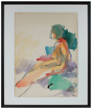 Abstracted Seated Nude in Profile <br>1960s Watercolor <br><br>#88971
