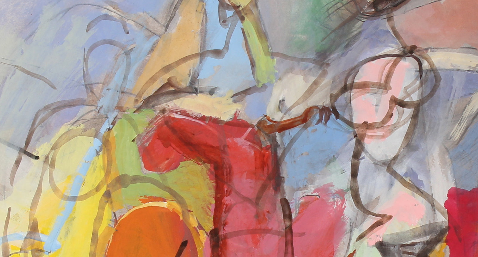 Colorful Abstract Figurative Scene <br>20th Century Gouache and Graphite <br><br>#89534