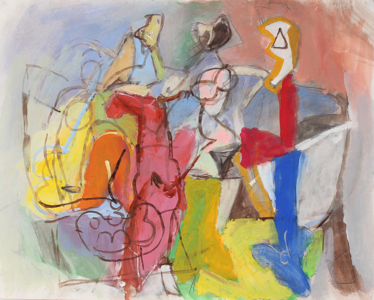 Colorful Abstract Figurative Scene &lt;br&gt;20th Century Gouache and Graphite &lt;br&gt;&lt;br&gt;#89534