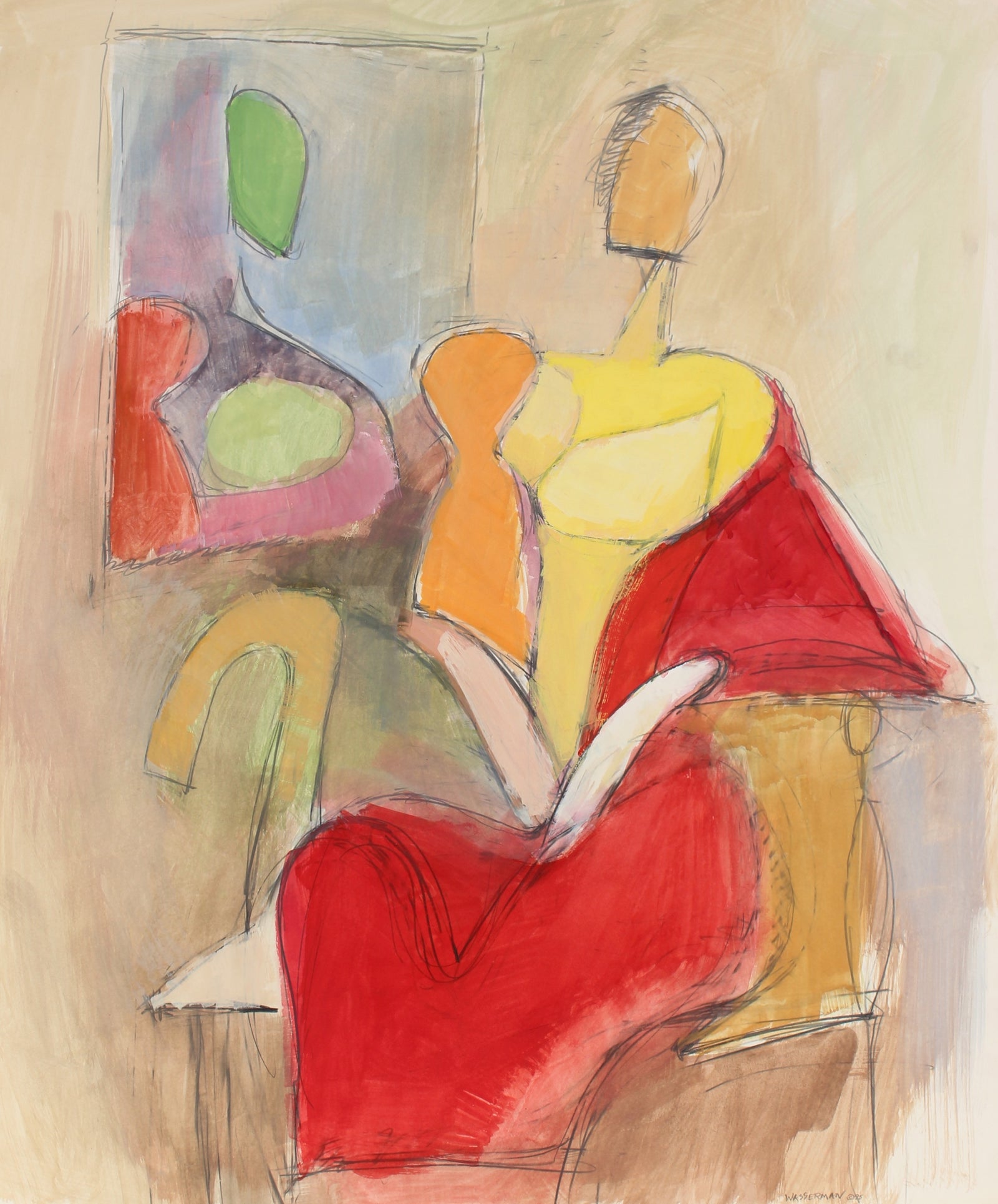 Cubist Figure & Reflection<br>Mid-Late 20th Century Gouache & Graphite<br><br>#89553