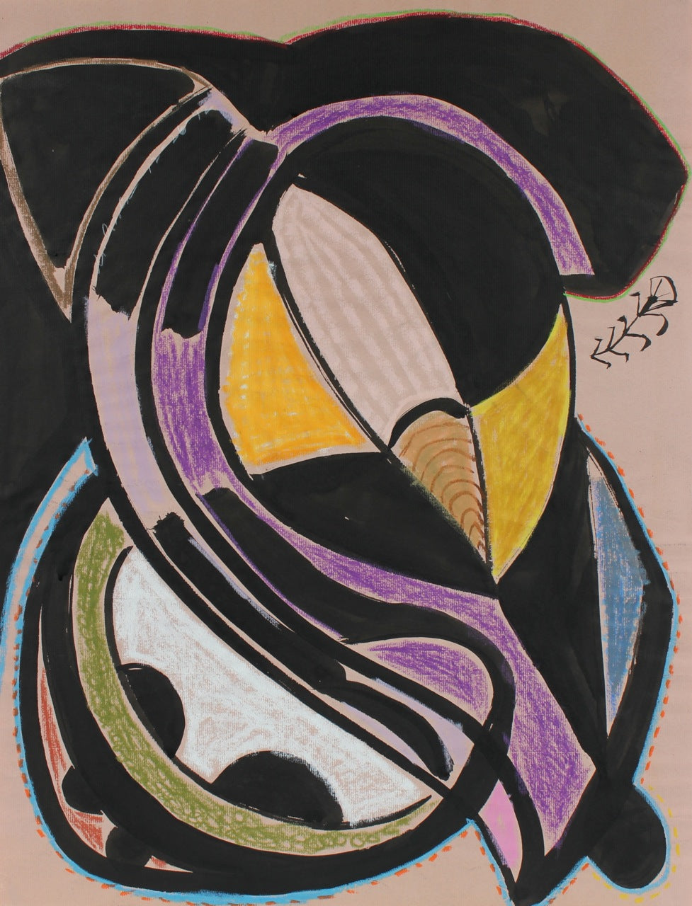 Bold Organic Abstract&lt;br&gt;1972 Oil Pastel, Ink &amp; Graphite&lt;br&gt;&lt;br&gt;#89563