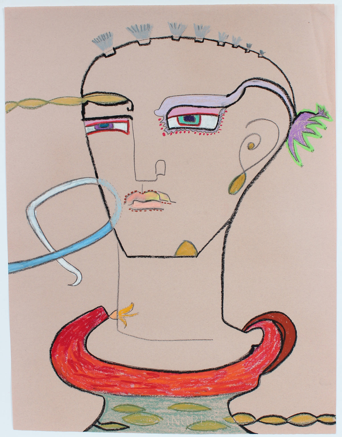 Abstract Portrait of a Man &lt;br&gt;1970s Pastel &amp; Graphite &lt;br&gt;&lt;br&gt;#89572