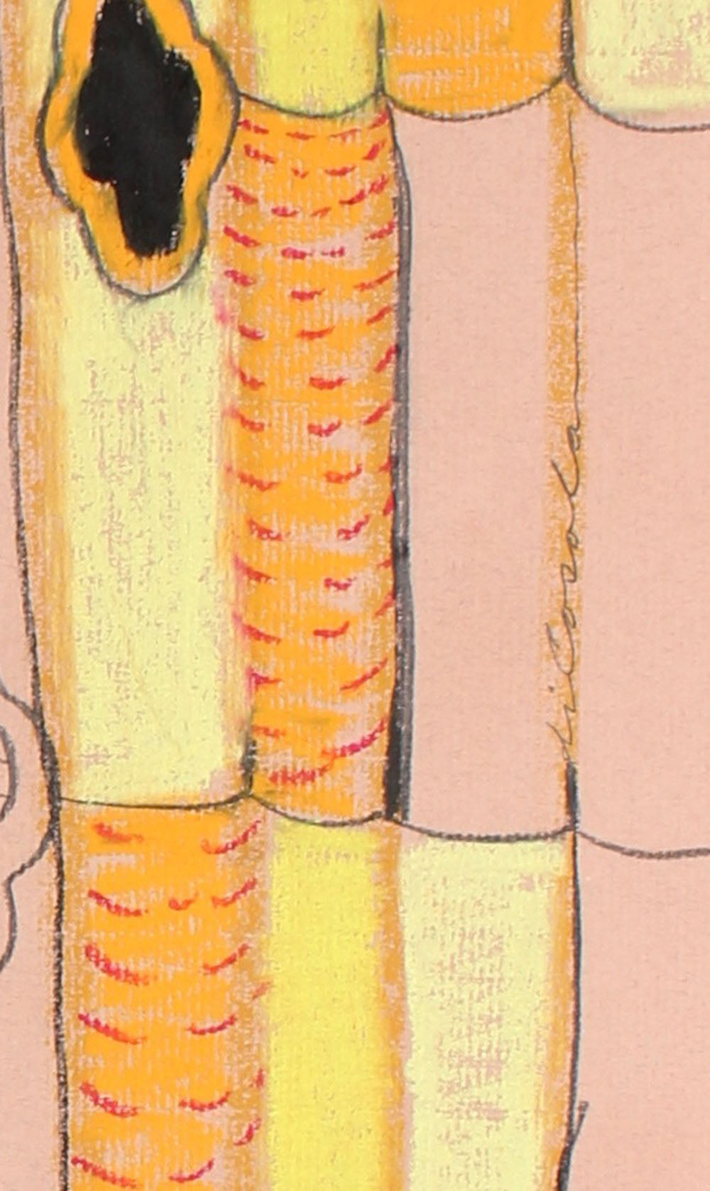 Abstract Surreal Portrait in Yellow<br>1970s Oil Pastel & Graphite<br><br>#89574