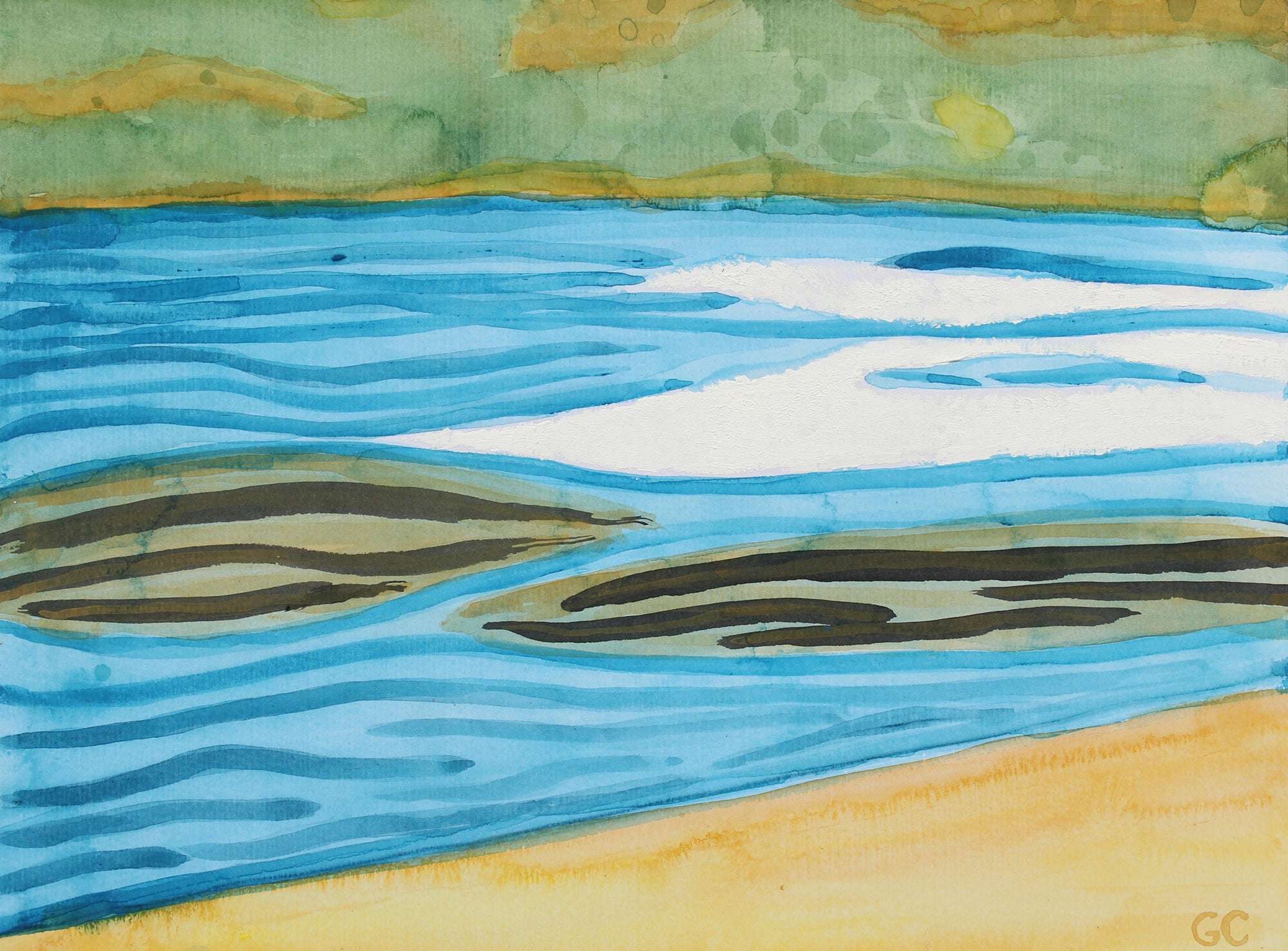 <i>Mendocino Lake III</i> <br>2016 Watercolor, Graphite, Oil & Ink <br><br>#89693