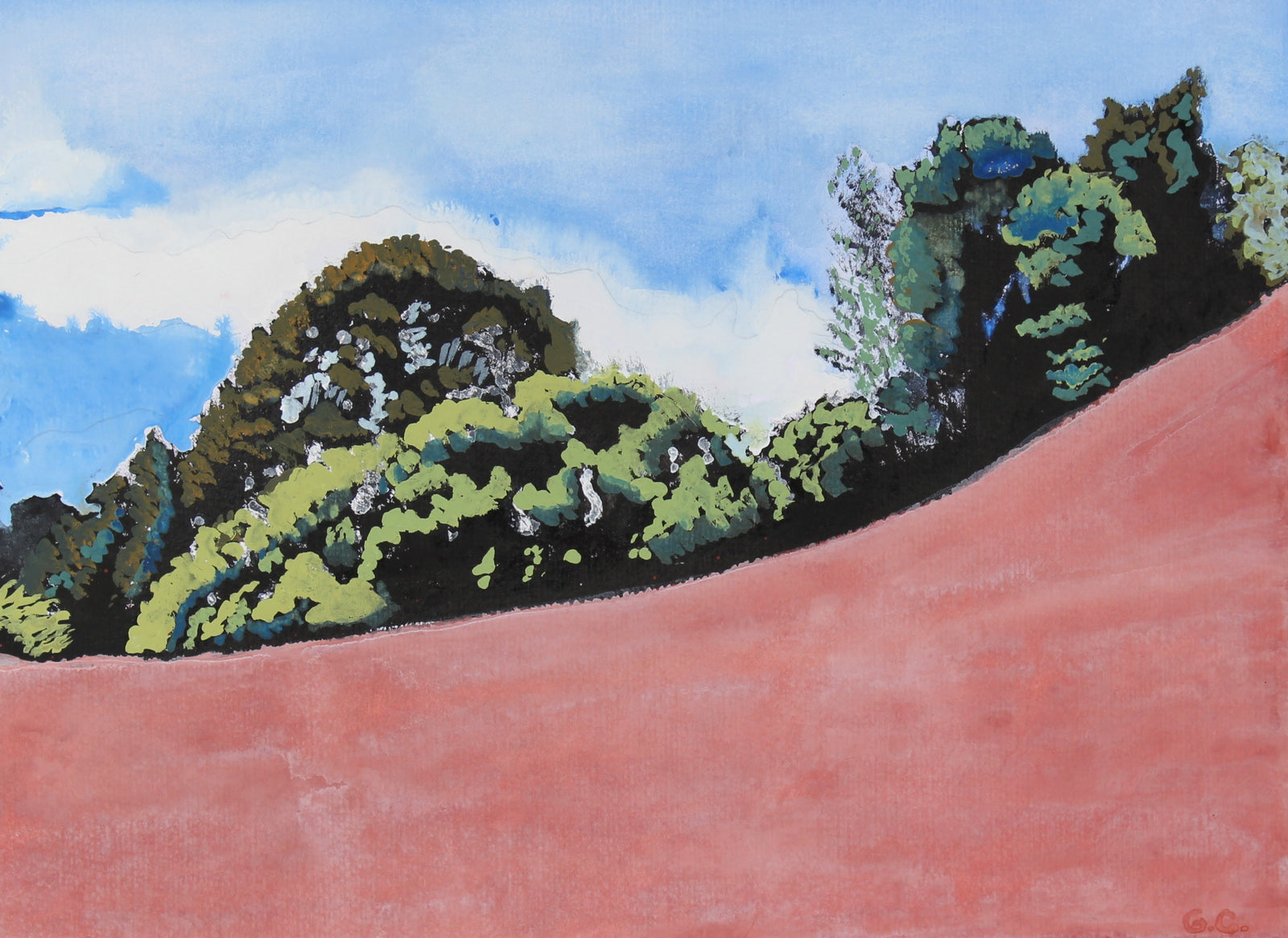 <i>Pink Meadow</i><br>2016 Ink & Watercolor<br><br>#89863