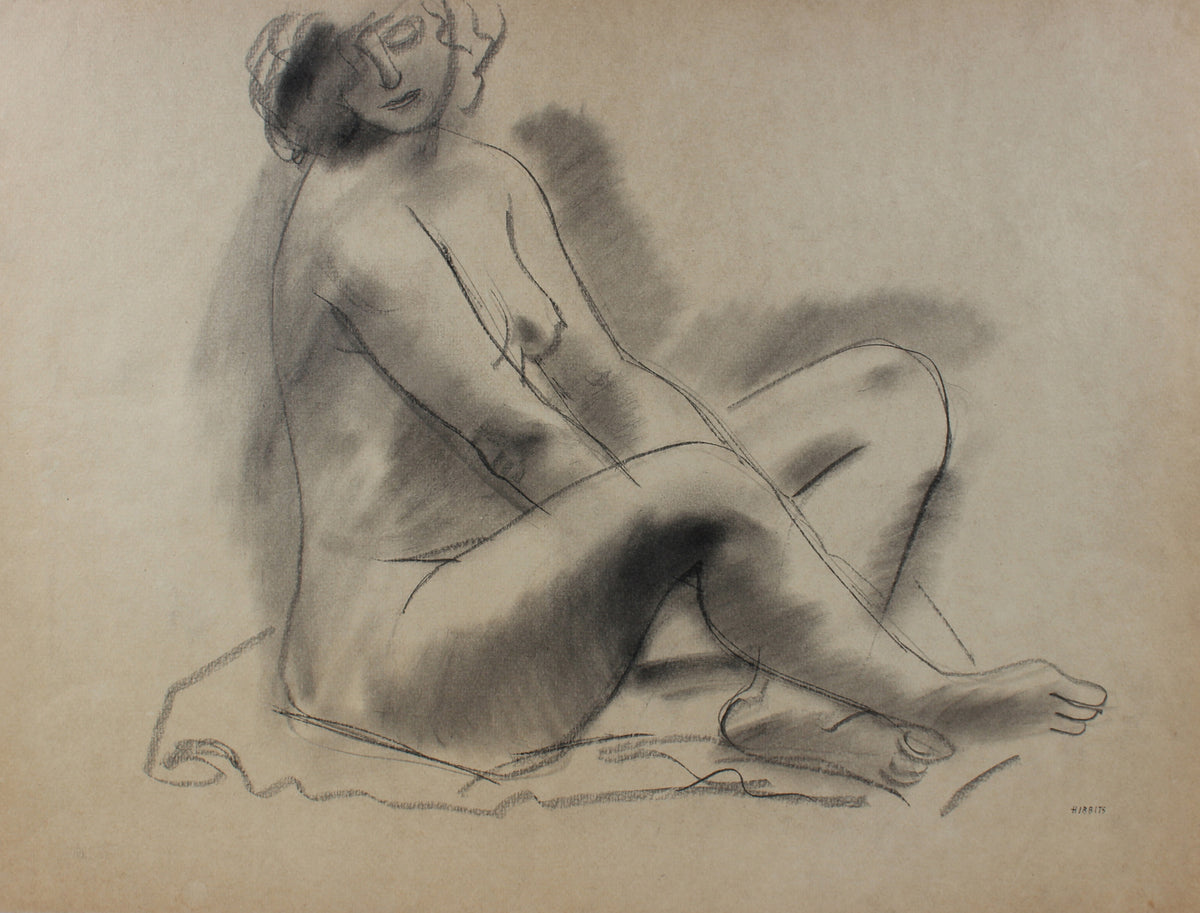 Cross-Legged Female Nude&lt;br&gt;Early-Mid Century Charcoal Drawing&lt;br&gt;&lt;br&gt;#90744