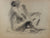 Cross-Legged Female Nude<br>Early-Mid Century Charcoal Drawing<br><br>#90744