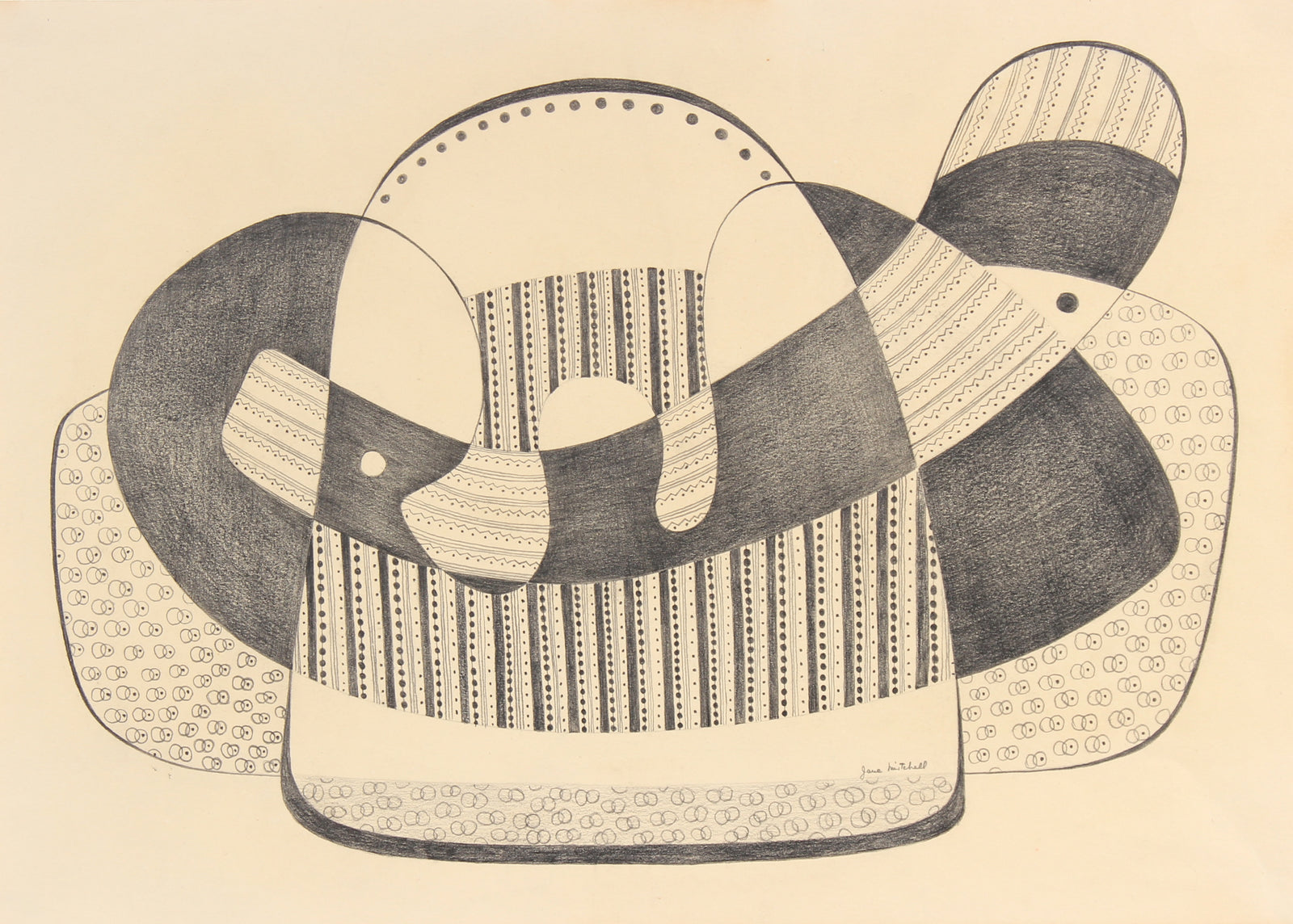 Curvilinear Patterned Abstract <br>Circa 1970s Graphite <br><br>#91524