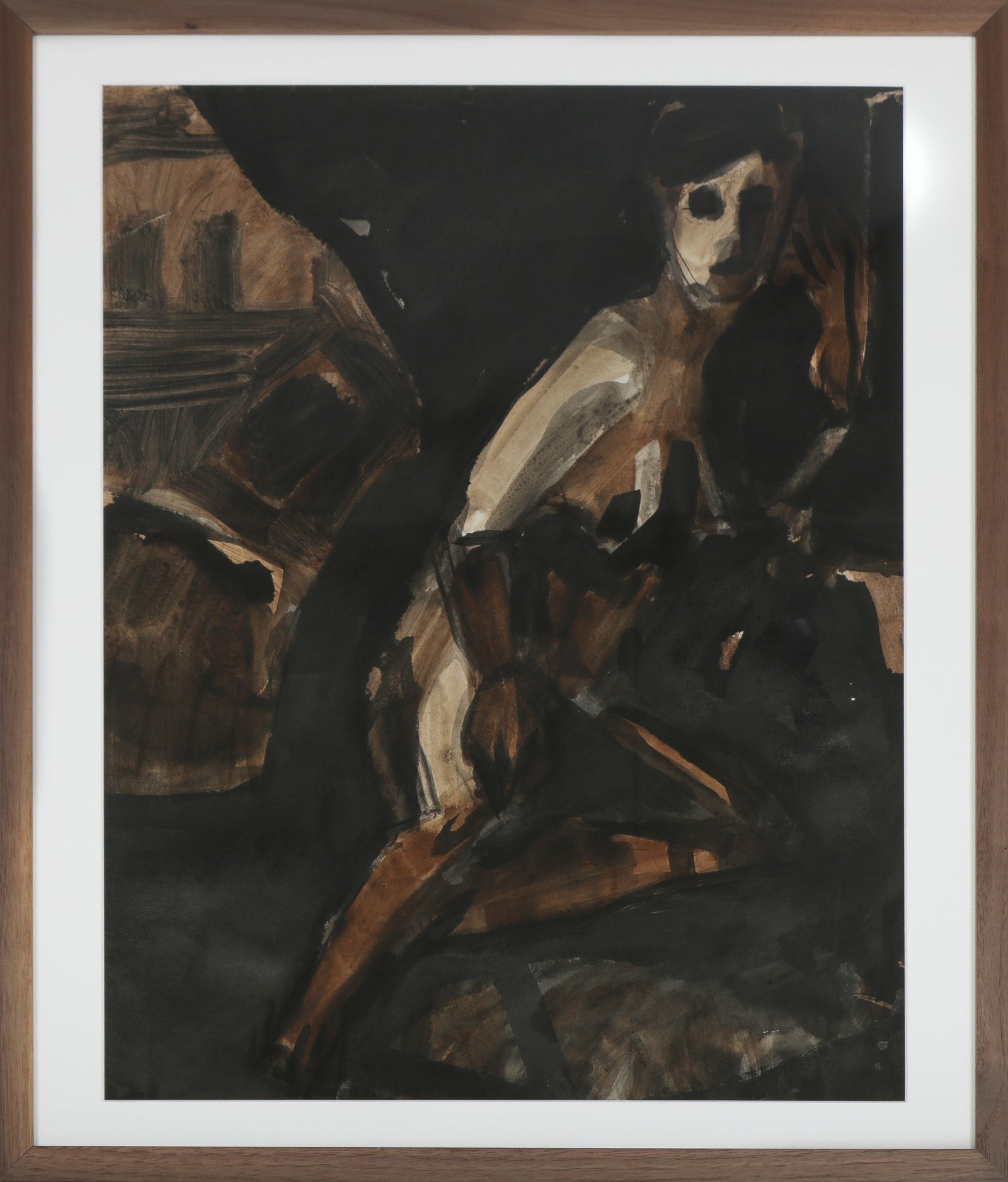 Modernist Abstracted Ink & Watercolor Figure<br>Mid - Late 20th Century<br><br>#92553