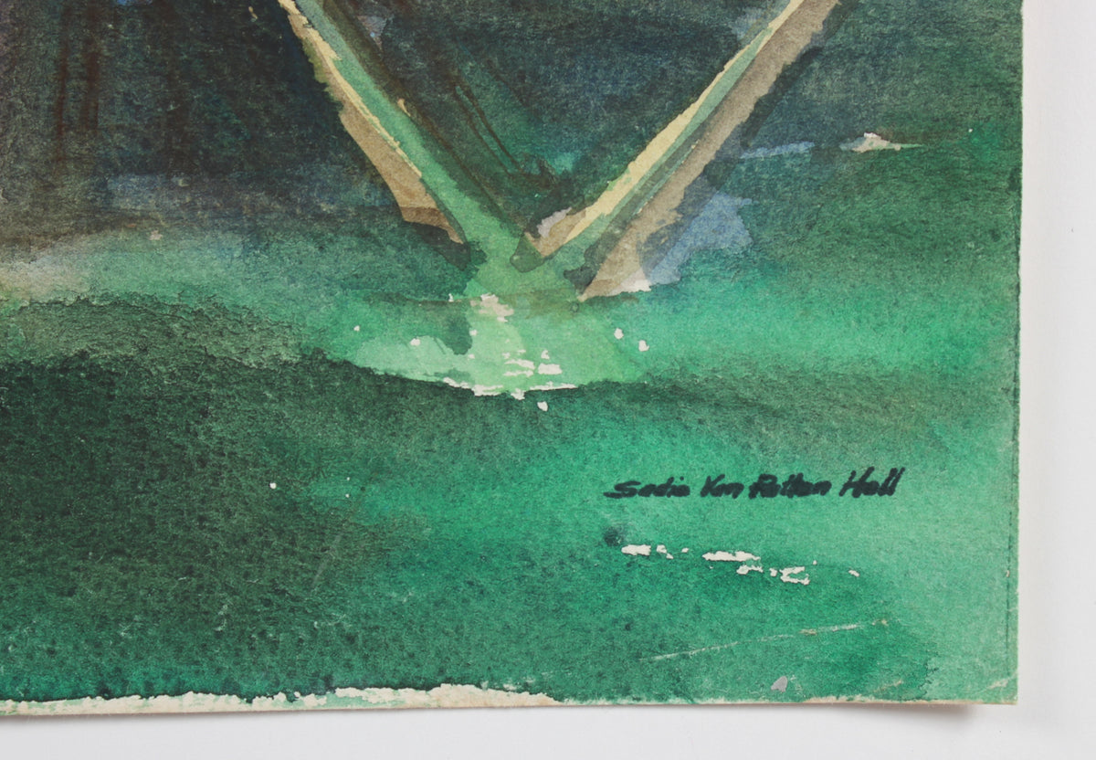 Boats at Harbor<br>1960s Watercolor<br><br>#92590