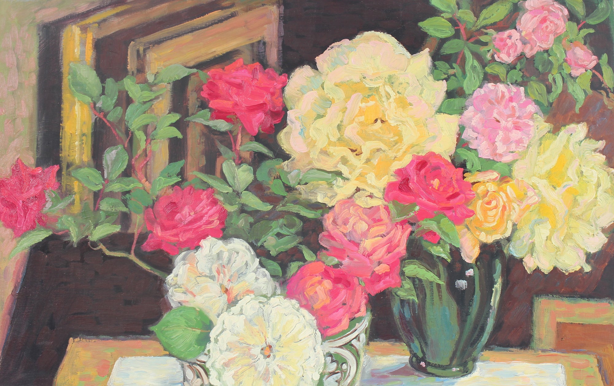Color Still Life with Roses<br>20th Century Oil<br><br>#93177