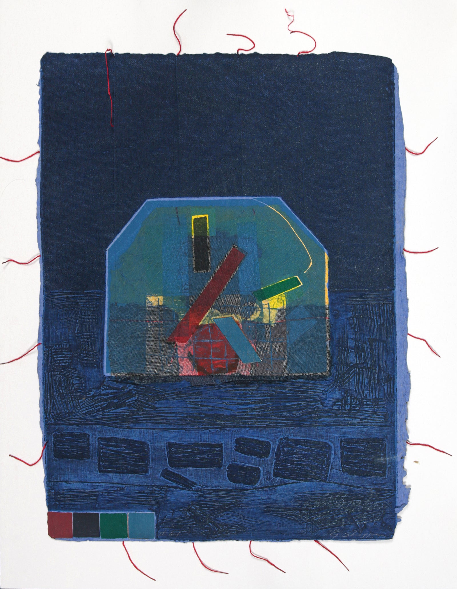 <i>#61</i> <br>1984-1988 Collograph on Handmade Paper with String <br><br>#93464