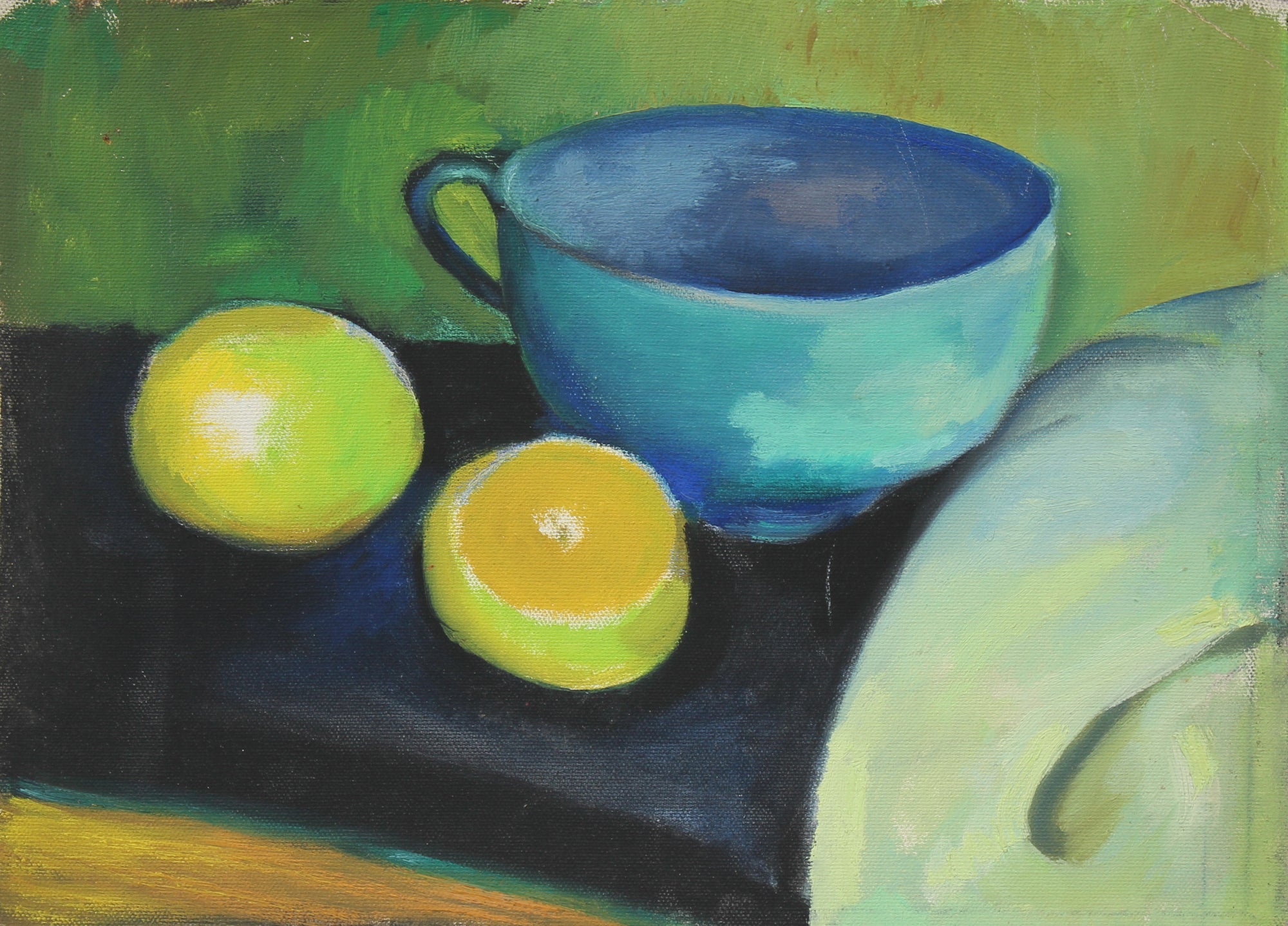 Cup and Lemon Still Life <br>Mid-Late 20th Century Oil <br><br>#93505