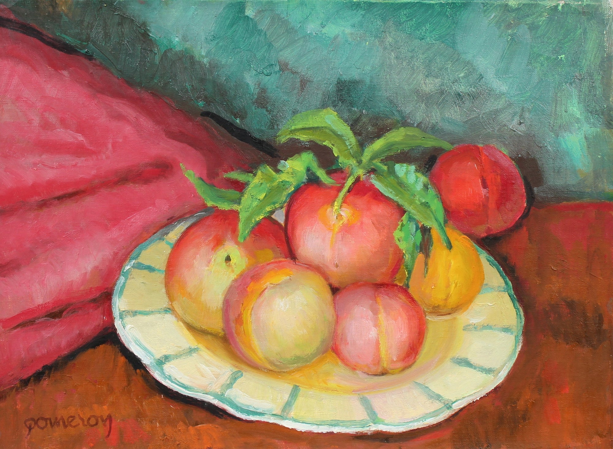 Oil Still Life with Peaches<br>Mid-Late 20th Century<br><br>#93508
