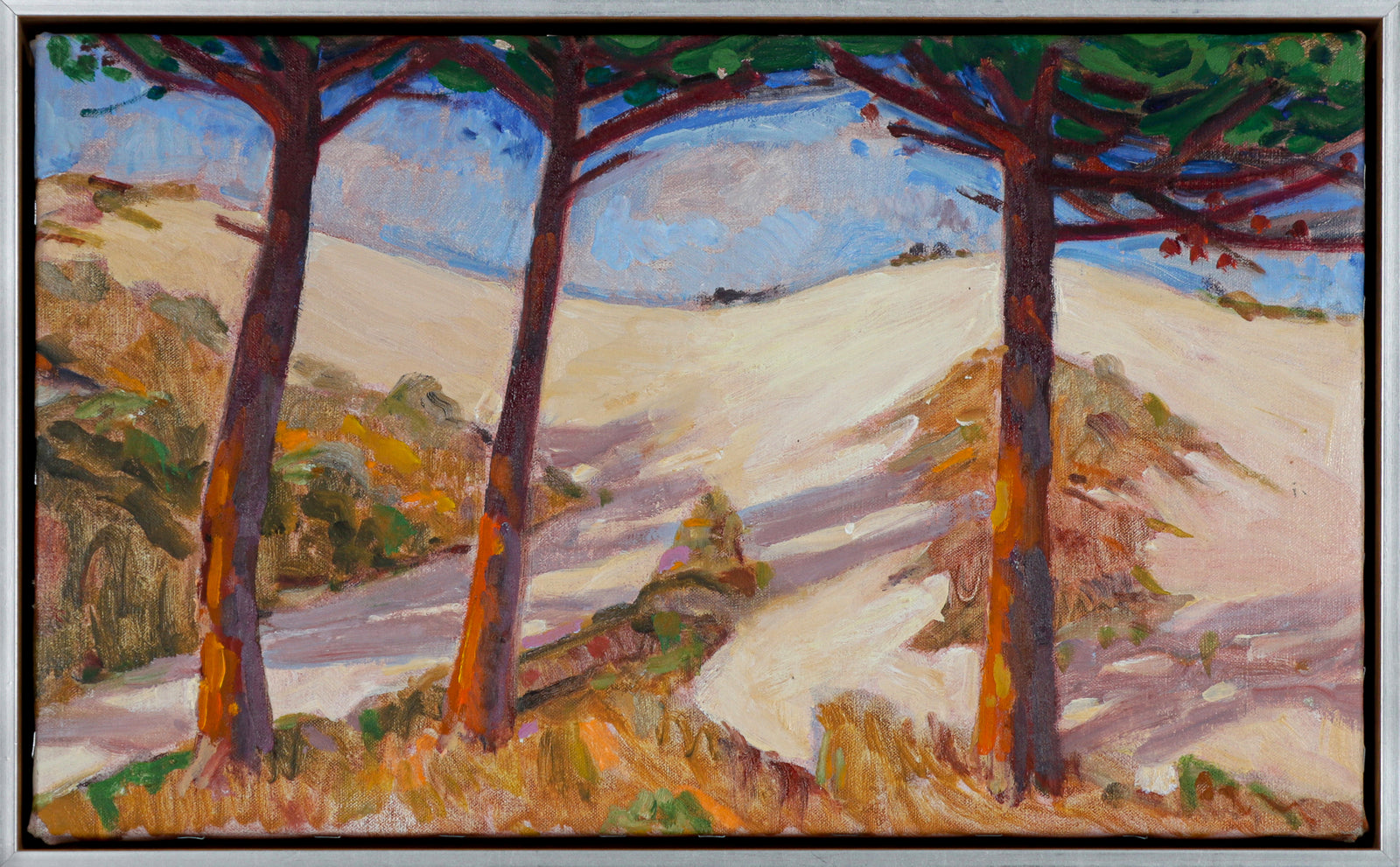 Coastal Sand Dunes & Cypress<br>Mid-Late 20th Century Oil<br><br>#93519