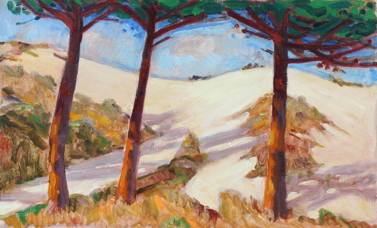 Coastal Sand Dunes & Cypress<br>Mid-Late 20th Century Oil<br><br>#93519