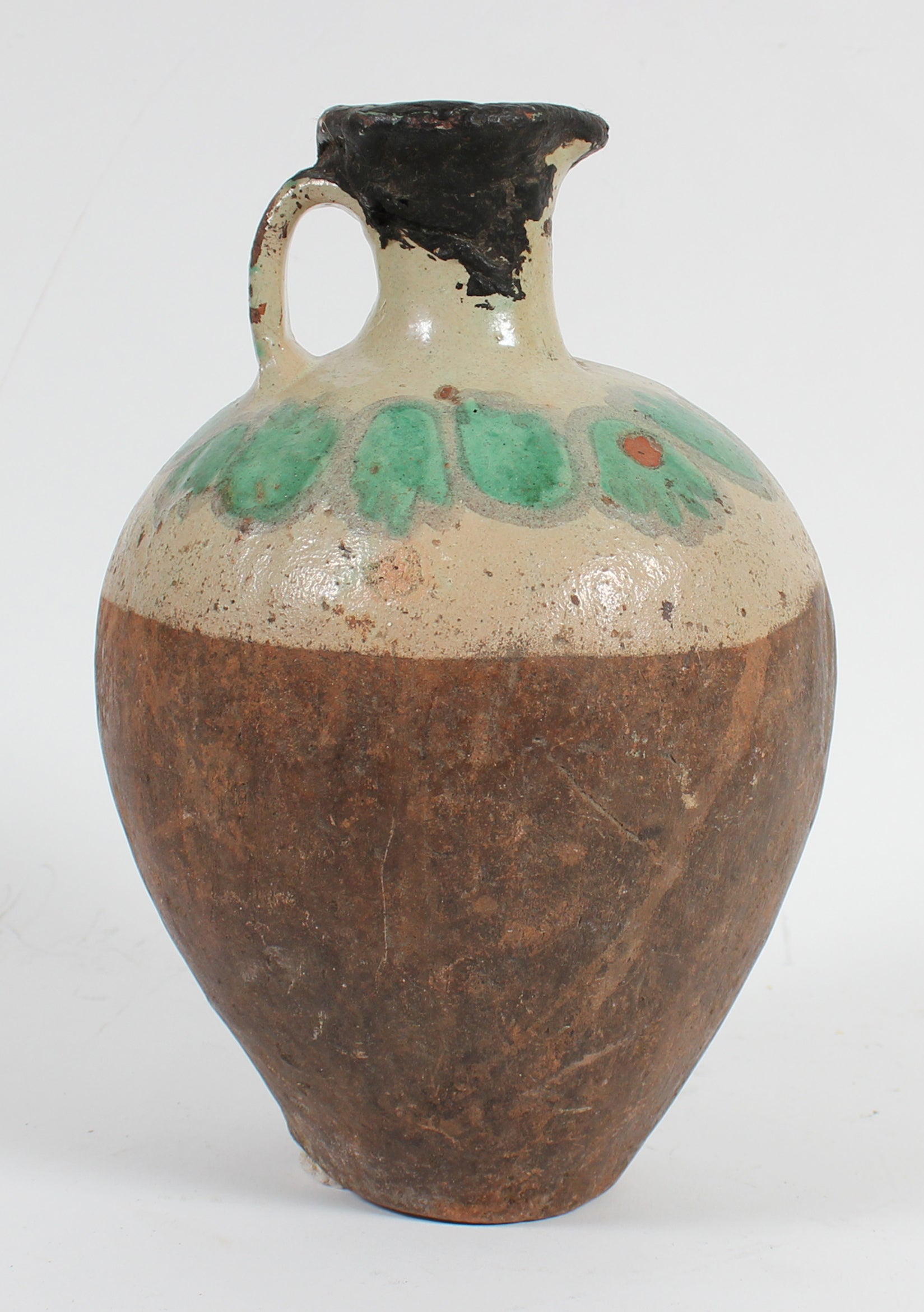 Green & Brown Handmade Vintage Ceramic Pitcher <br><br>#93624