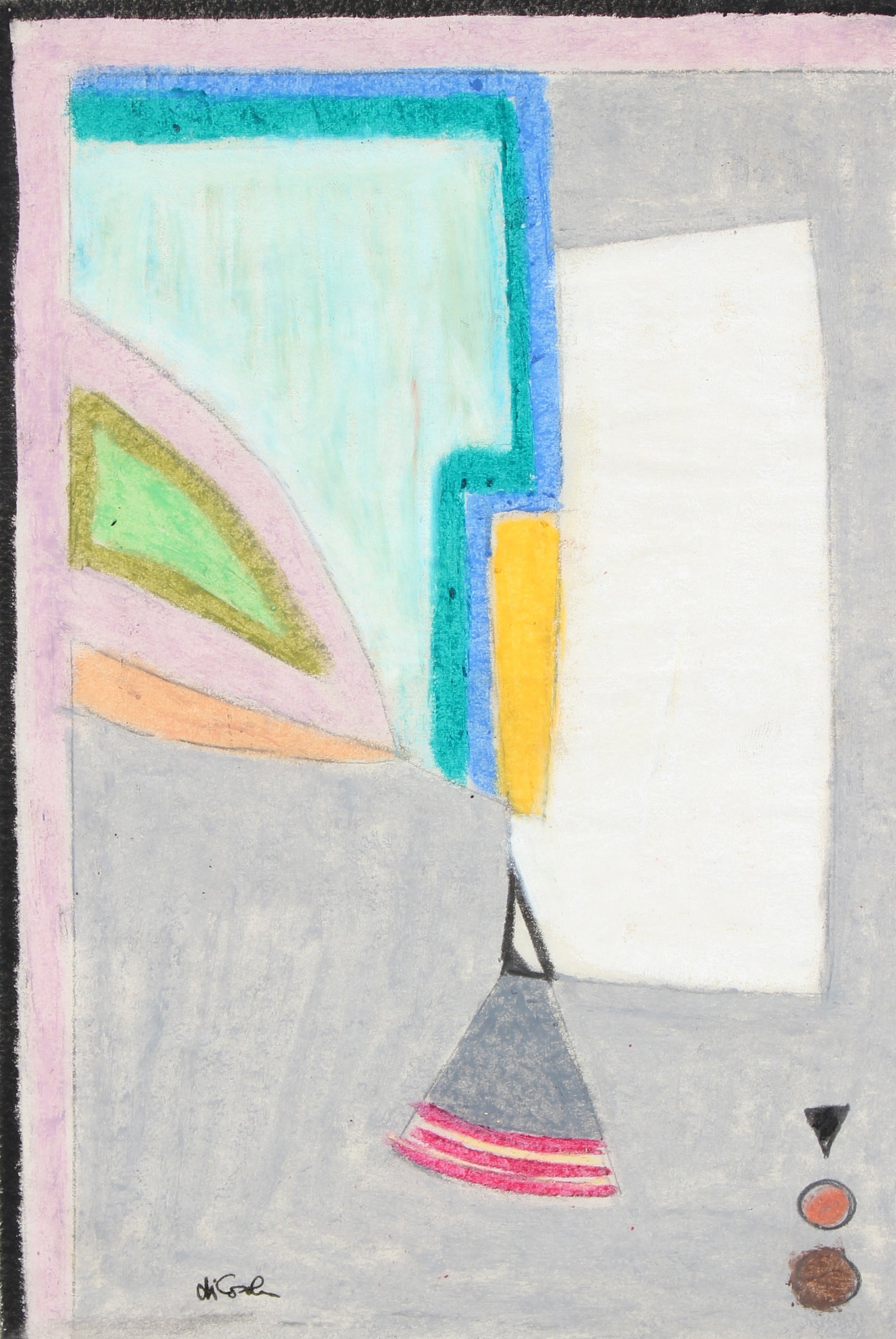 Colorful Geometric Abstraction <br>20th Century Graphite & Oil Pastel <br><br>#94093