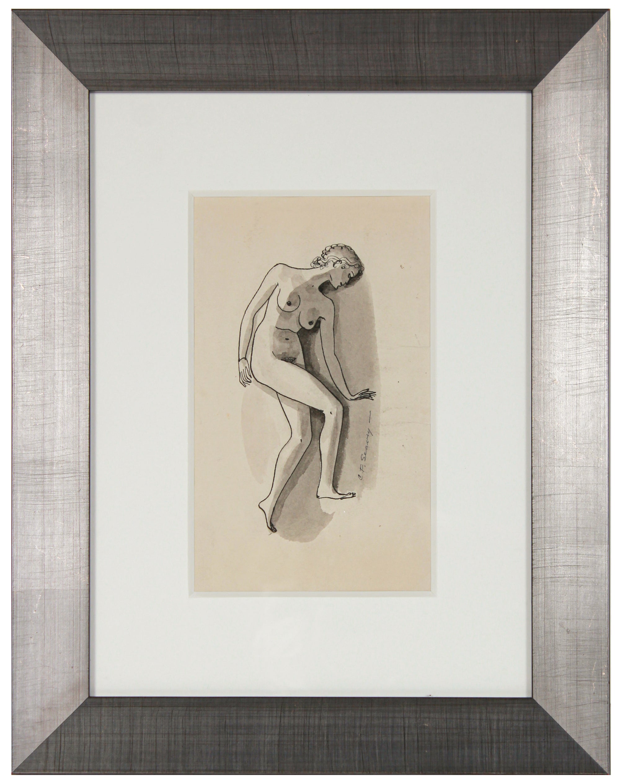 Modernist Female Nude <br>1920-40s Ink <br><br>#9580