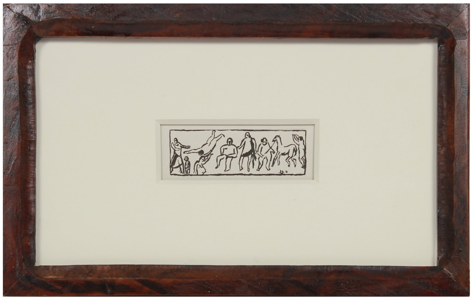 Expressionist Figures Scene with Horse <br>Early 20th Century Mimeograph <br><br>#95880