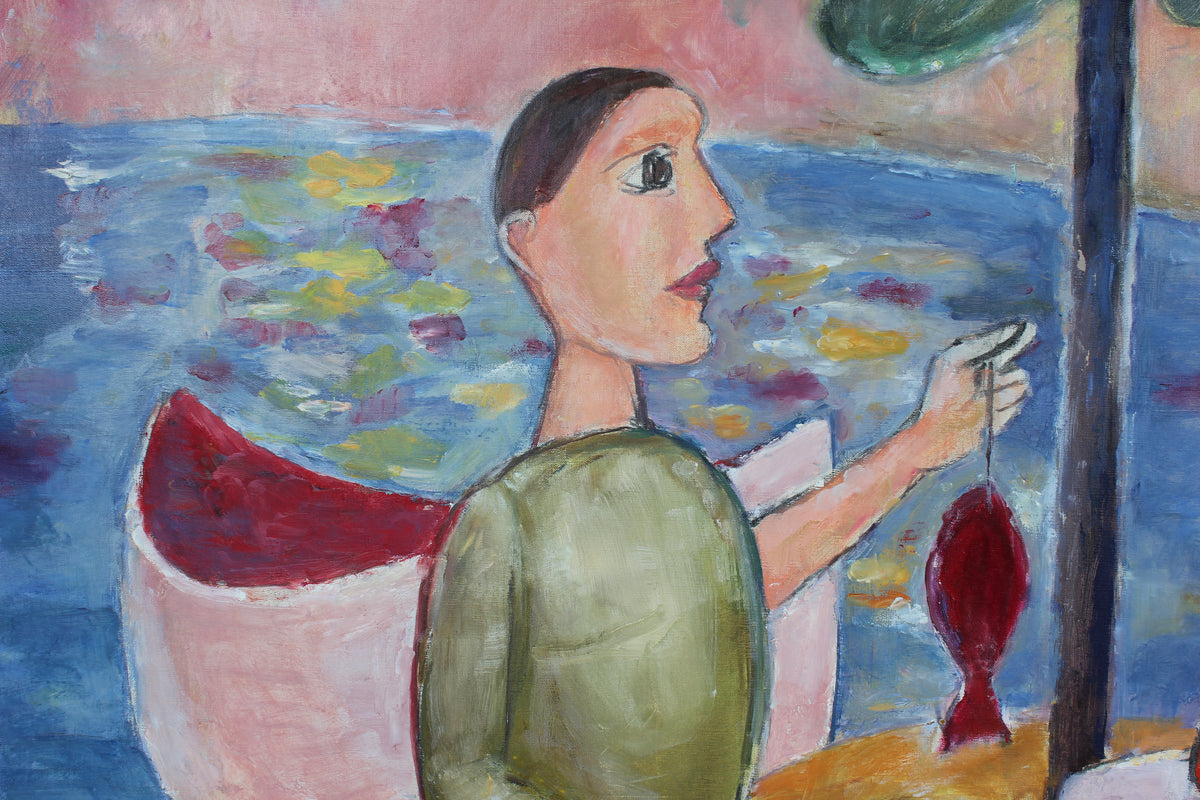 Modernist Family by the Sea<br>Late 20th Century Oil<br><br>#95906