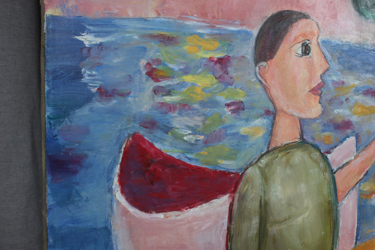 Modernist Family by the Sea<br>Late 20th Century Oil<br><br>#95906