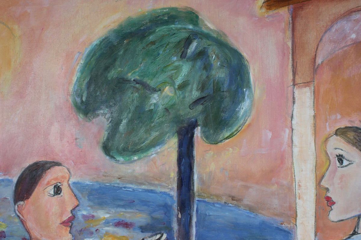 Modernist Family by the Sea<br>Late 20th Century Oil<br><br>#95906