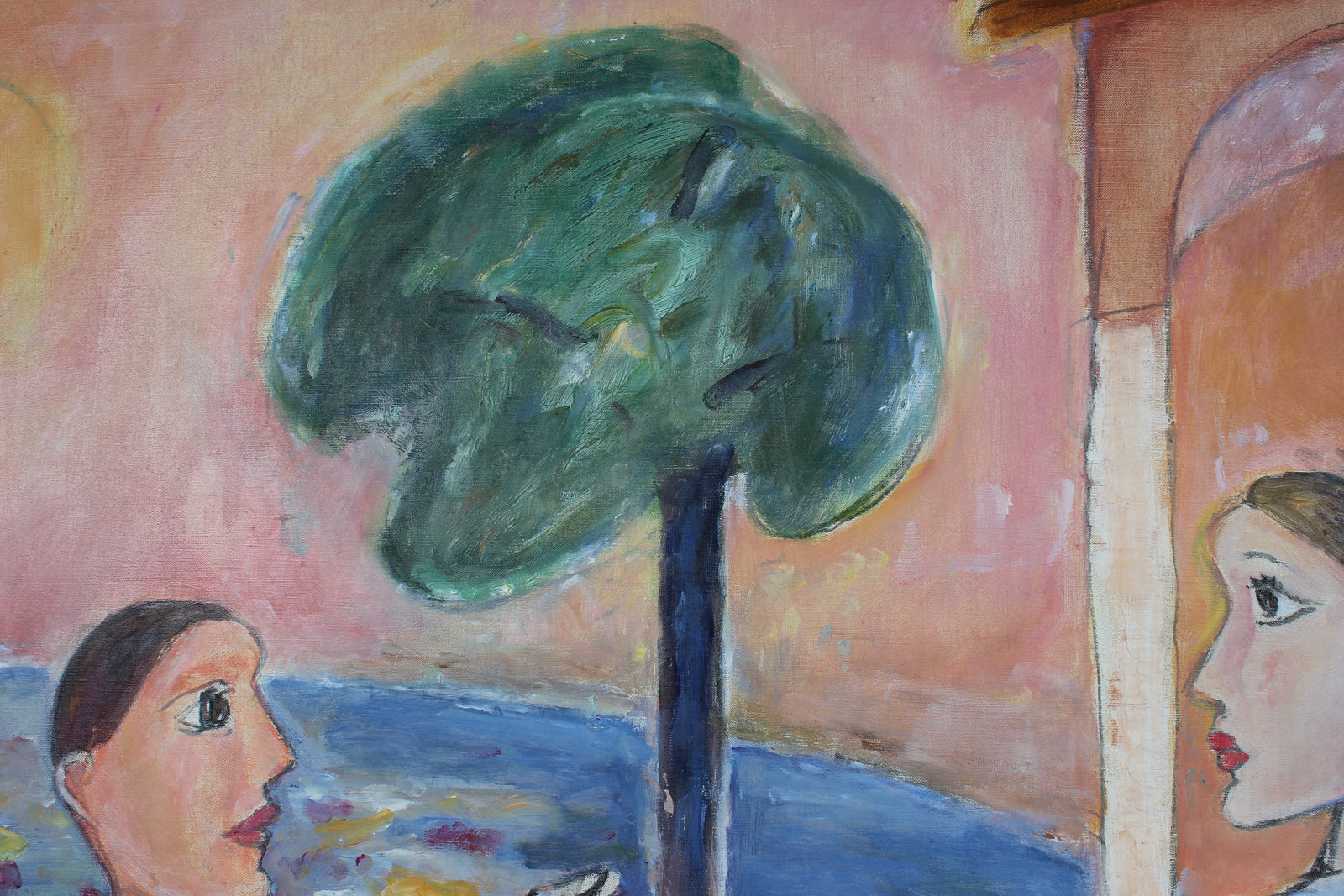 Modernist Family by the Sea<br>Late 20th Century Oil<br><br>#95906