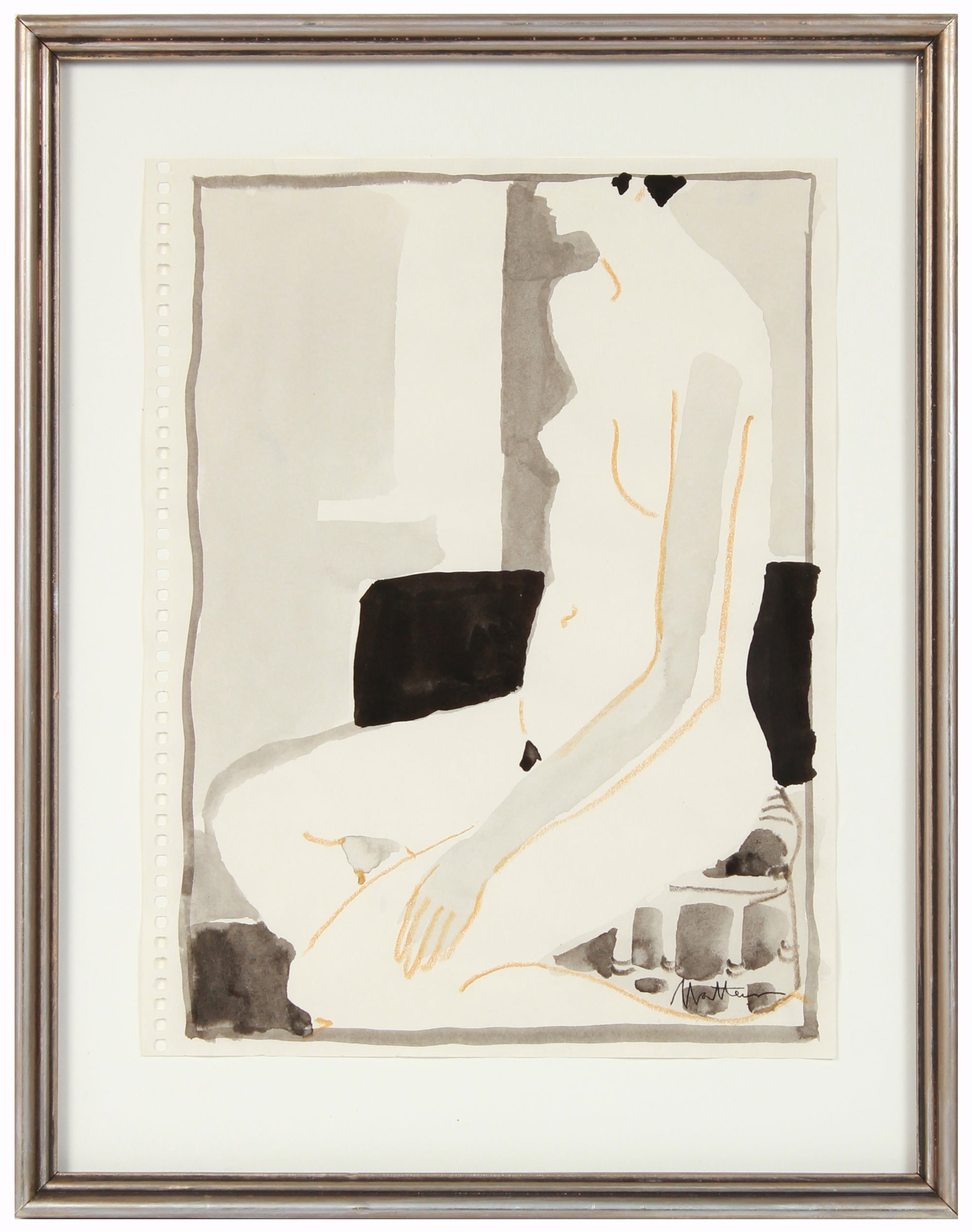 Seated Female Nude Studio Drawing <br>20th Century Mixed Media <br><br>#96675