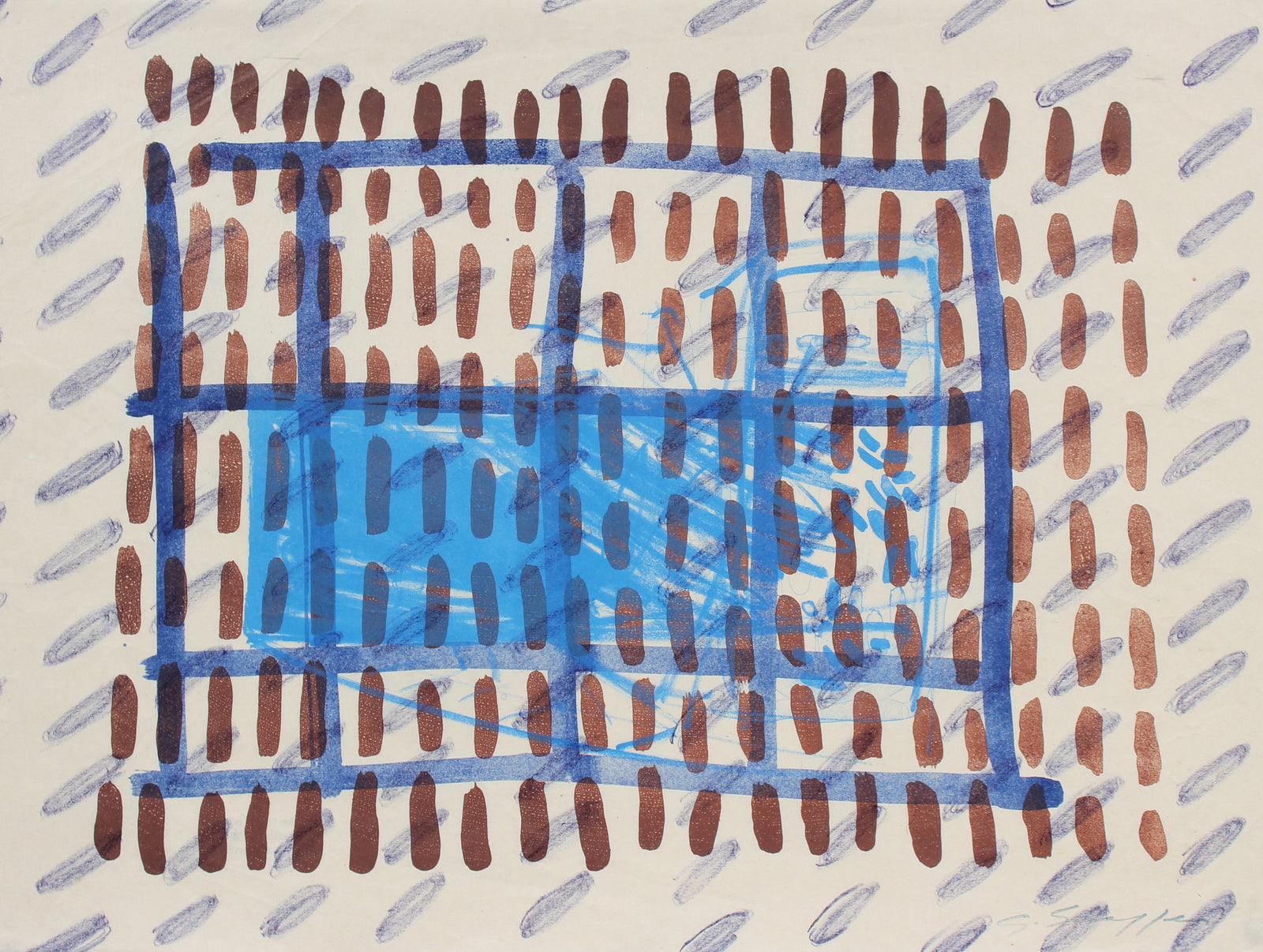Abstracted Window Grid <br>1999 Lithograph <br><br>#96836