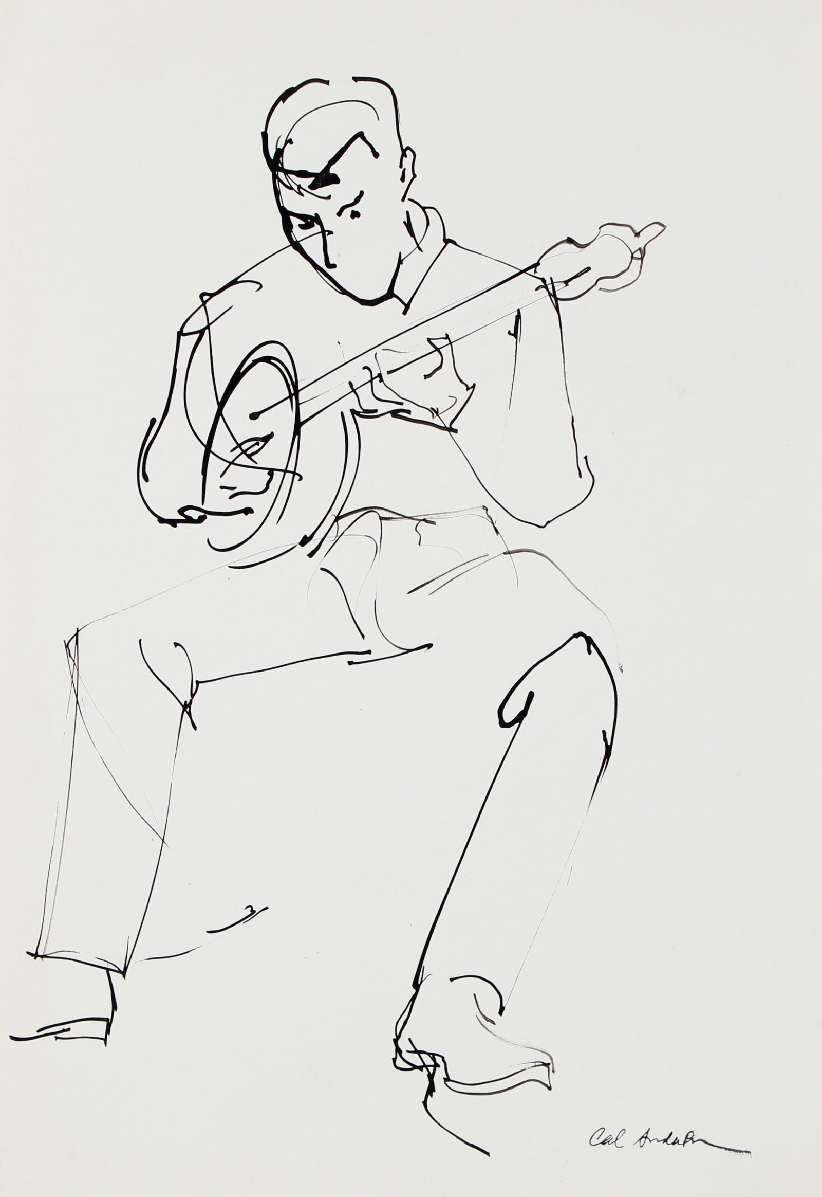 Banjo Player Sketch<br>Mid Century Ink<br><br>#97508