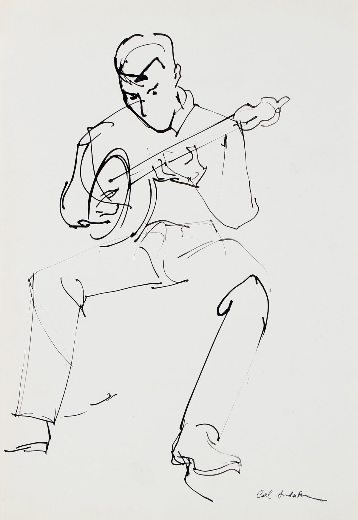 Banjo Player Sketch&lt;br&gt;Mid Century Ink&lt;br&gt;&lt;br&gt;#97508