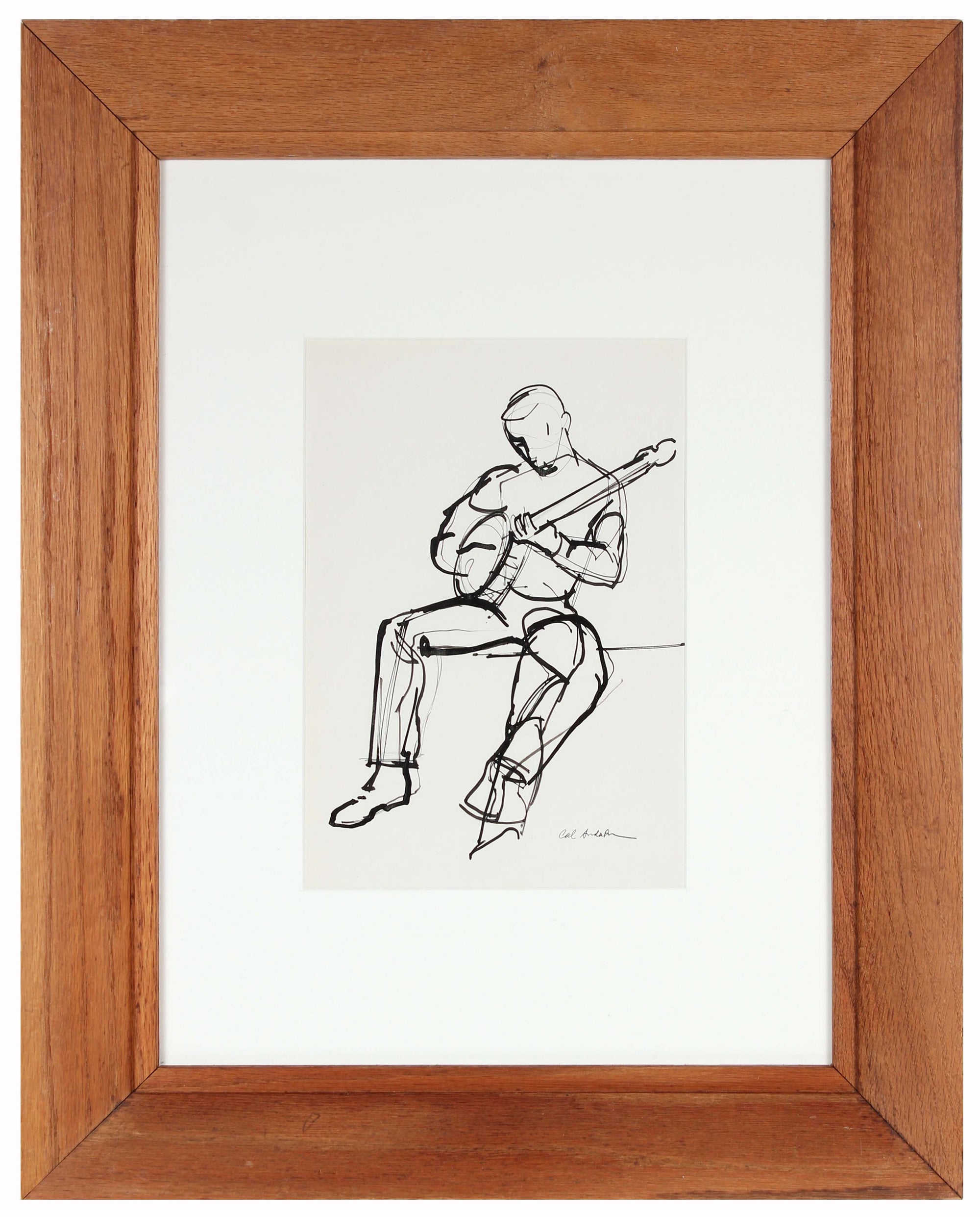 Figural Study of Musician<br>Mid 20th Century Ink on Paper<br><br>#97510