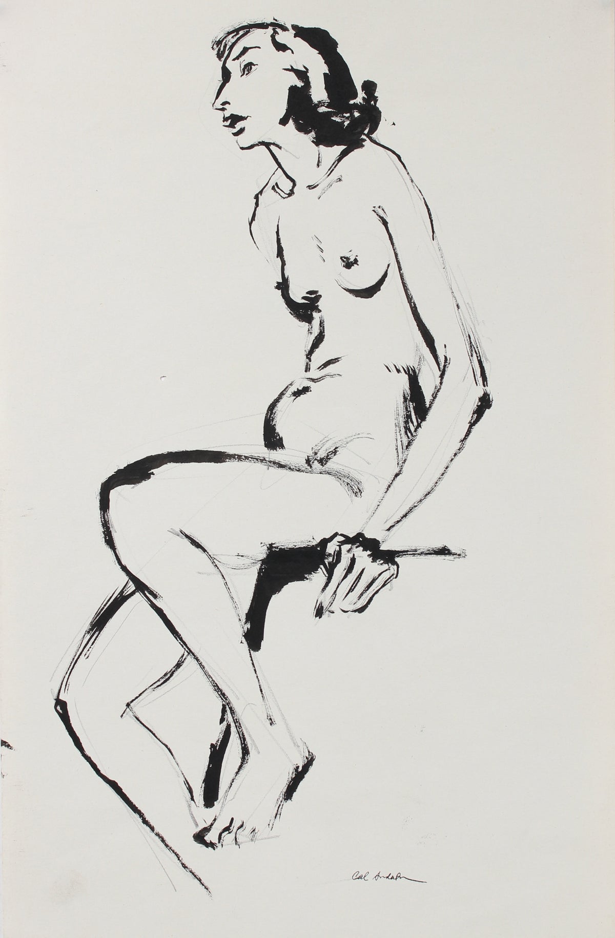 Seated Modernist Female Nude &lt;br&gt;Mid 20th Century Ink &lt;br&gt;&lt;br&gt;#97515